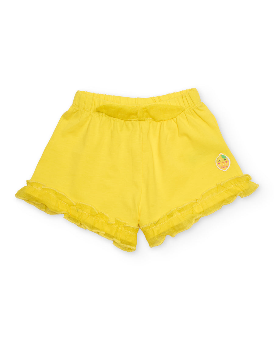 Short de niña de punto con volantes en el bajo