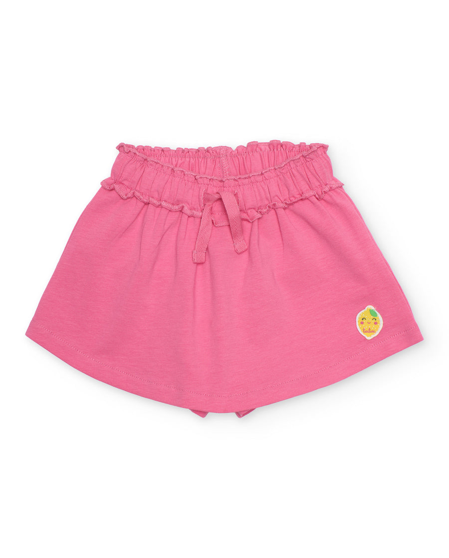 Short de niña de punto y cintura con volante fruncido