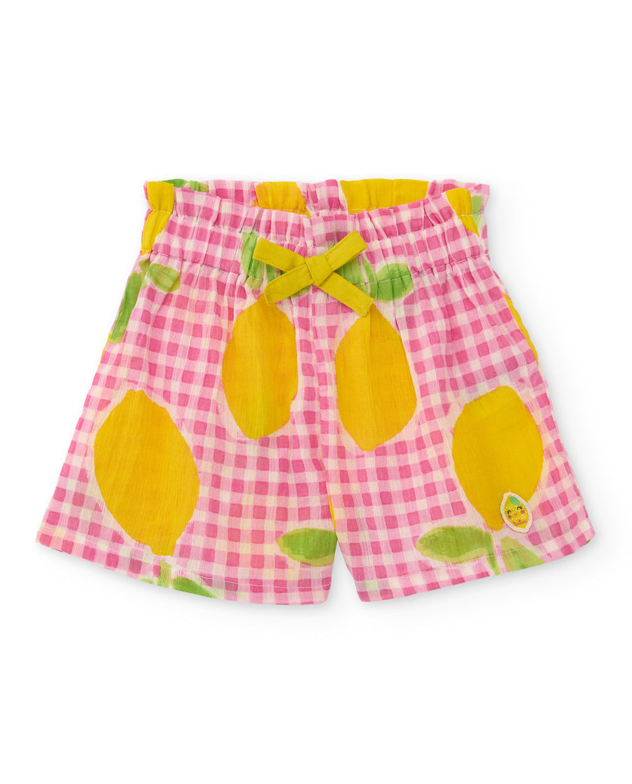 Short de niña de plana con estampado de limones