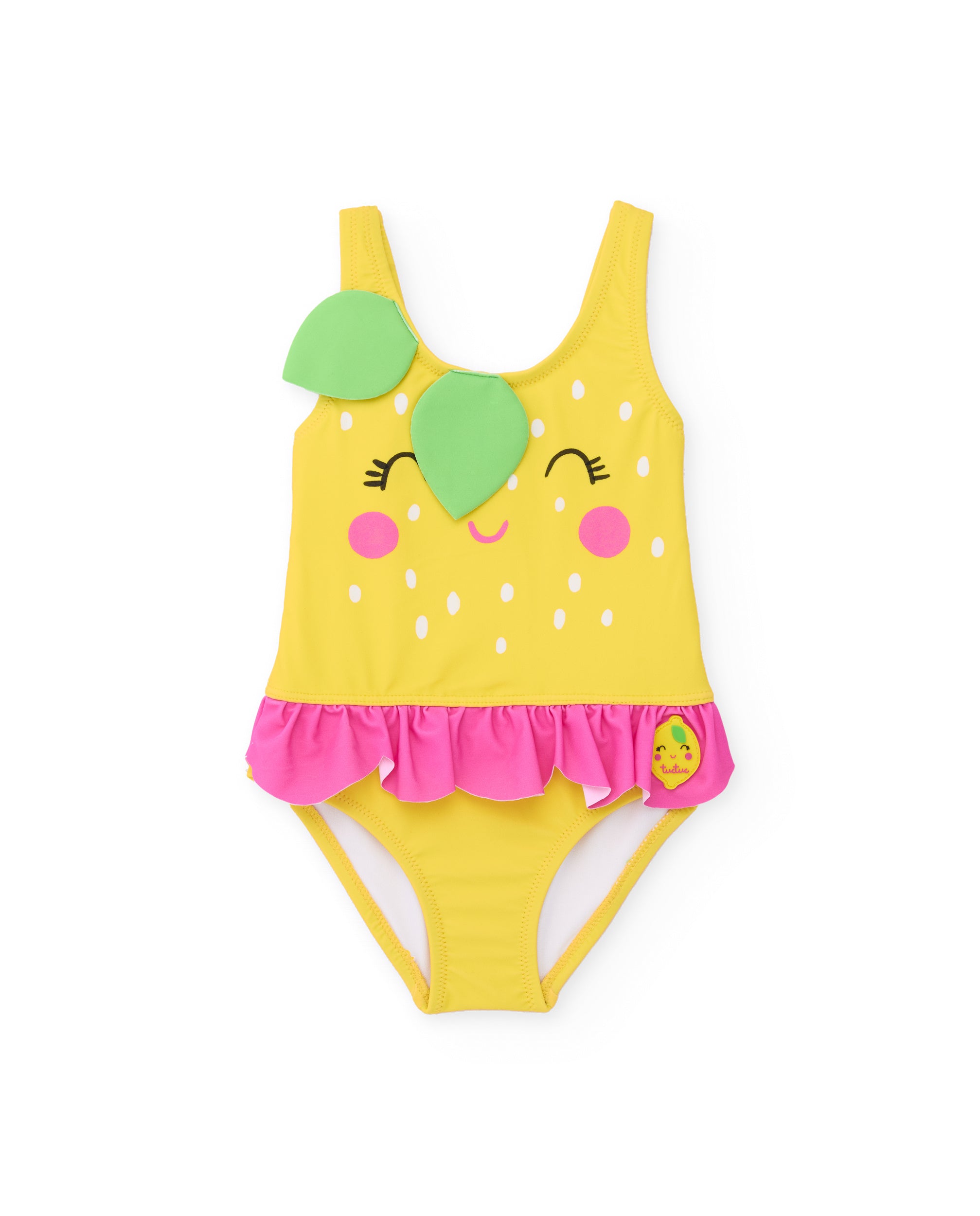 Bañador de niña de punto y hojas en relieve
