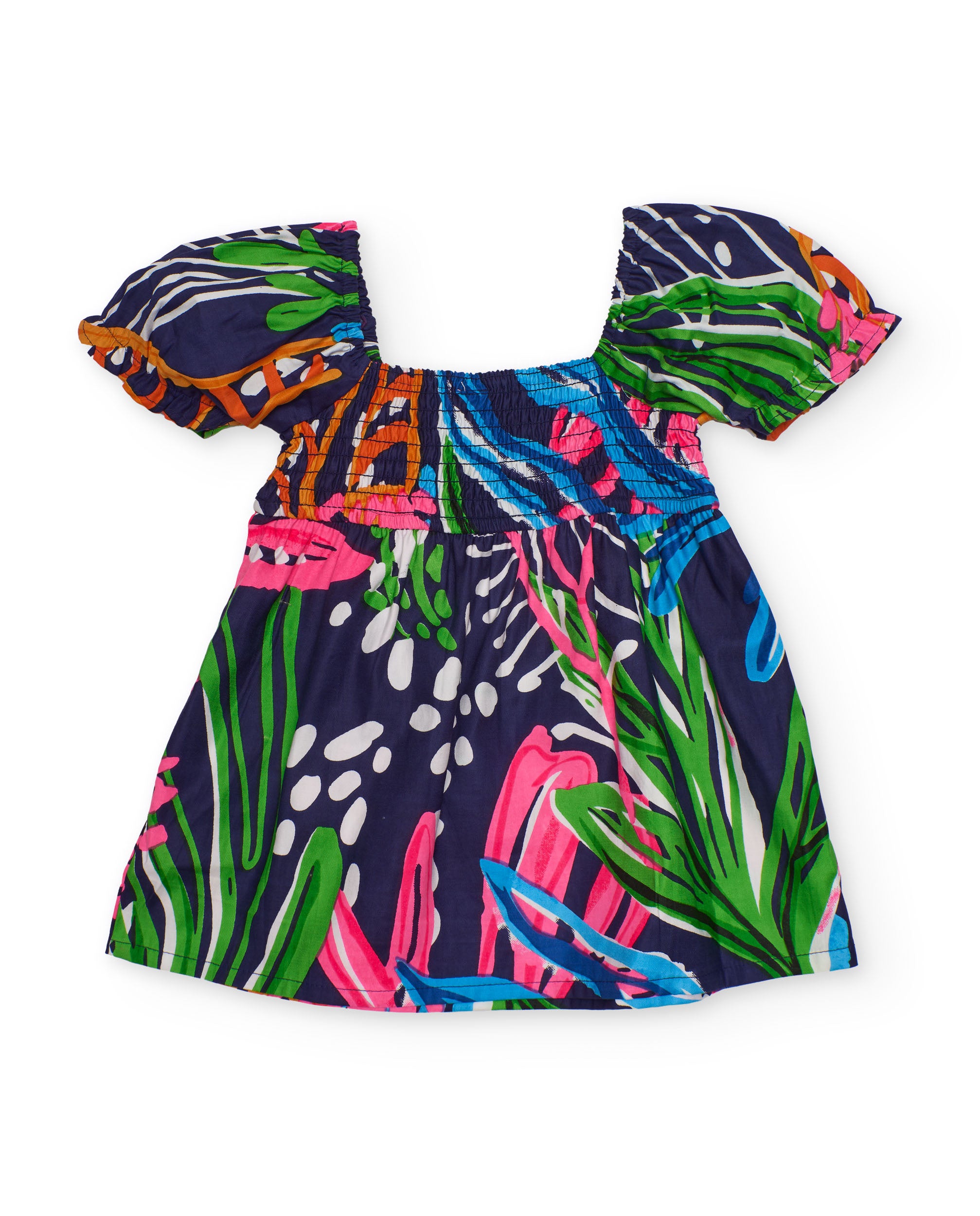 Vestido de niña de plana y fruncido elástico
