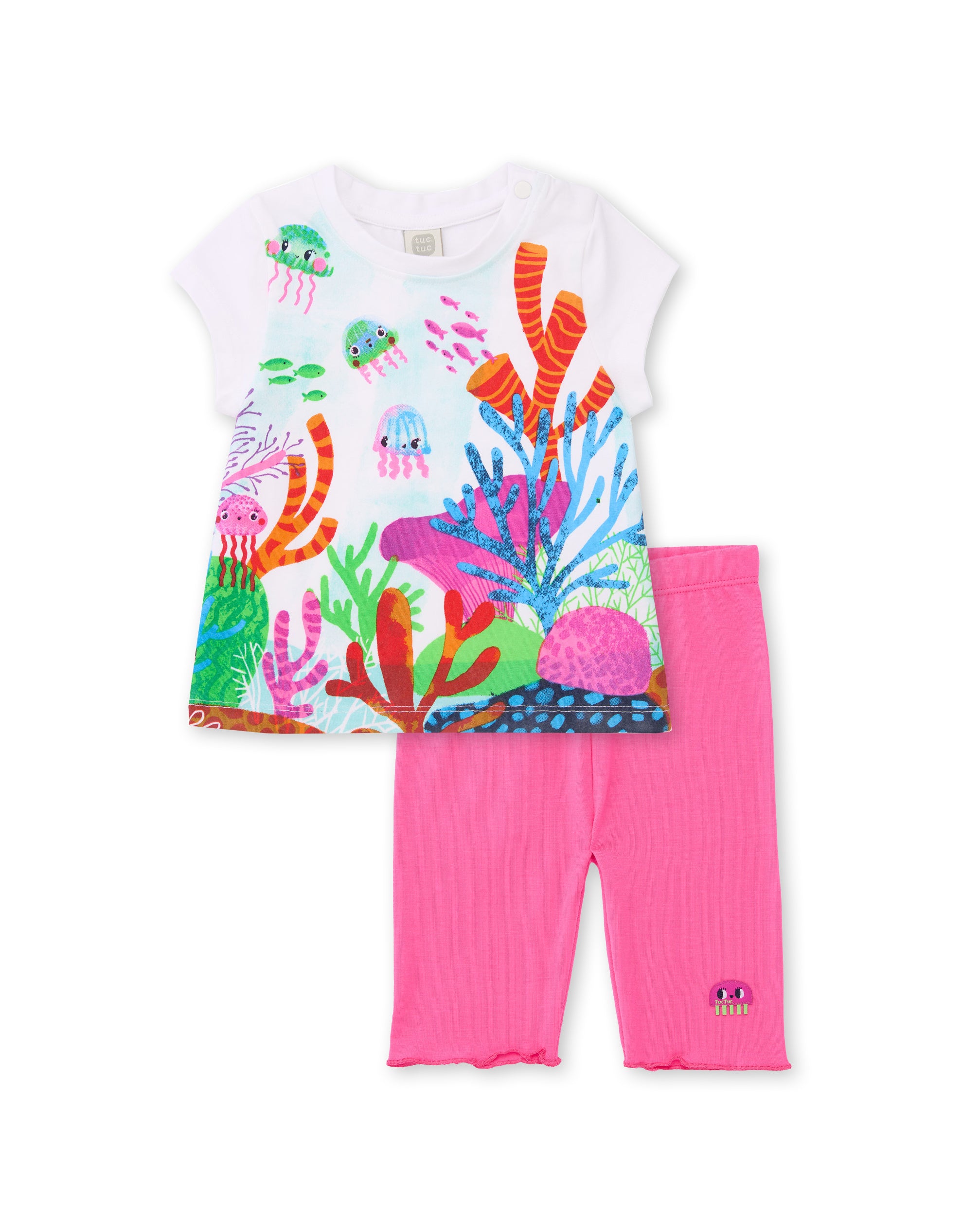 Conjunto de niña de punto con estampado fondo marino