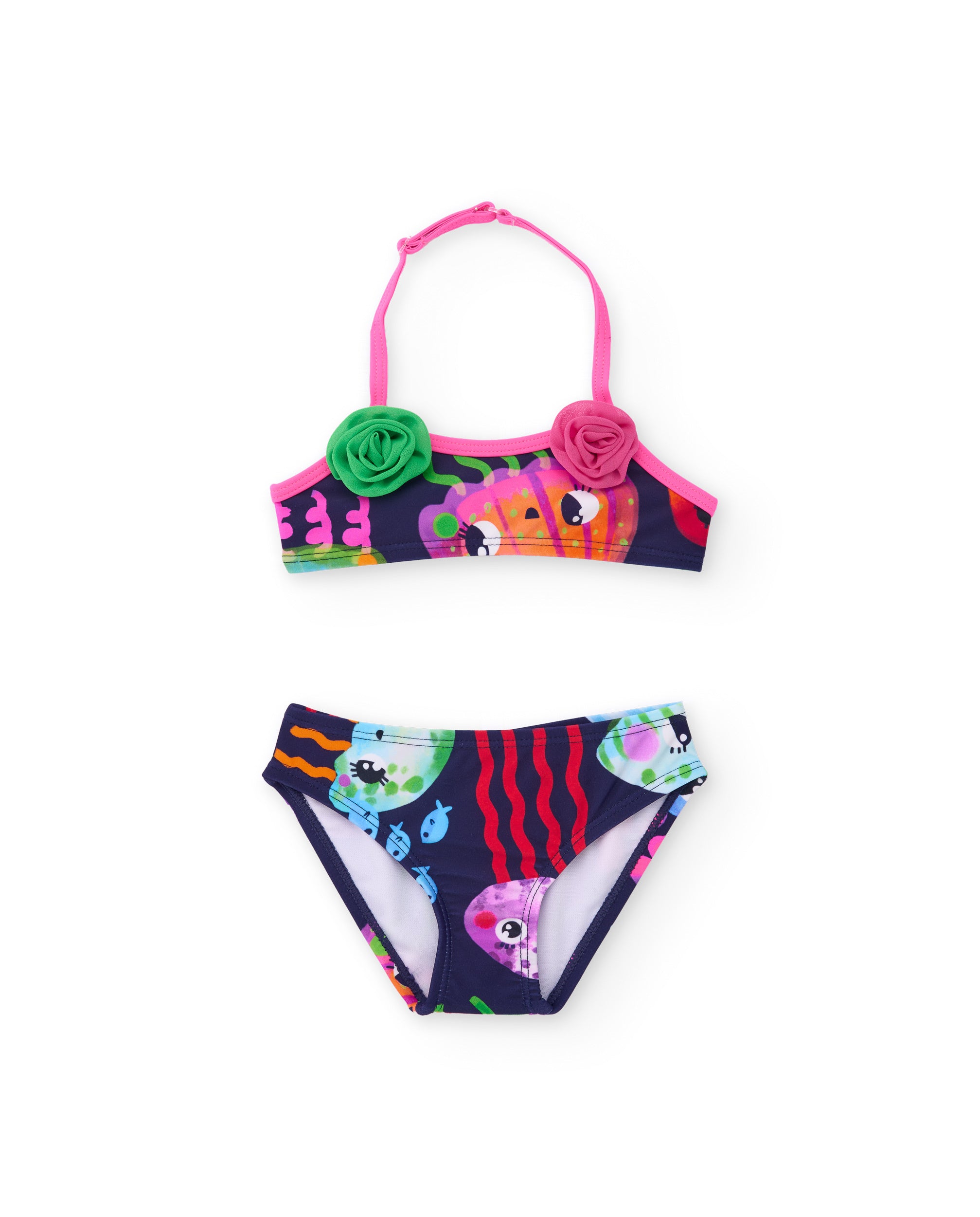 Bikini de niña de punto y flores aplicadas
