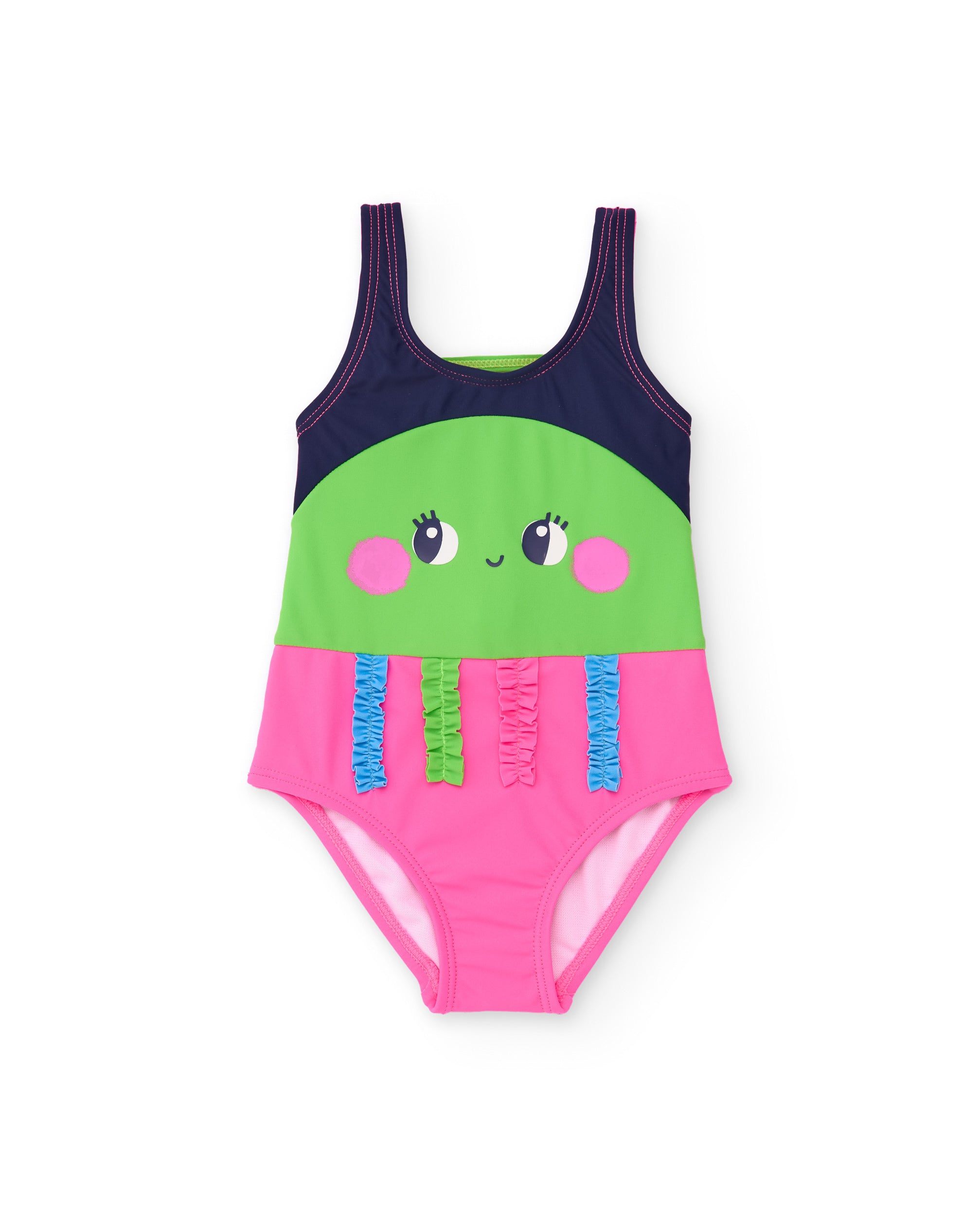 Bañador de niña de punto y tiras fruncidas