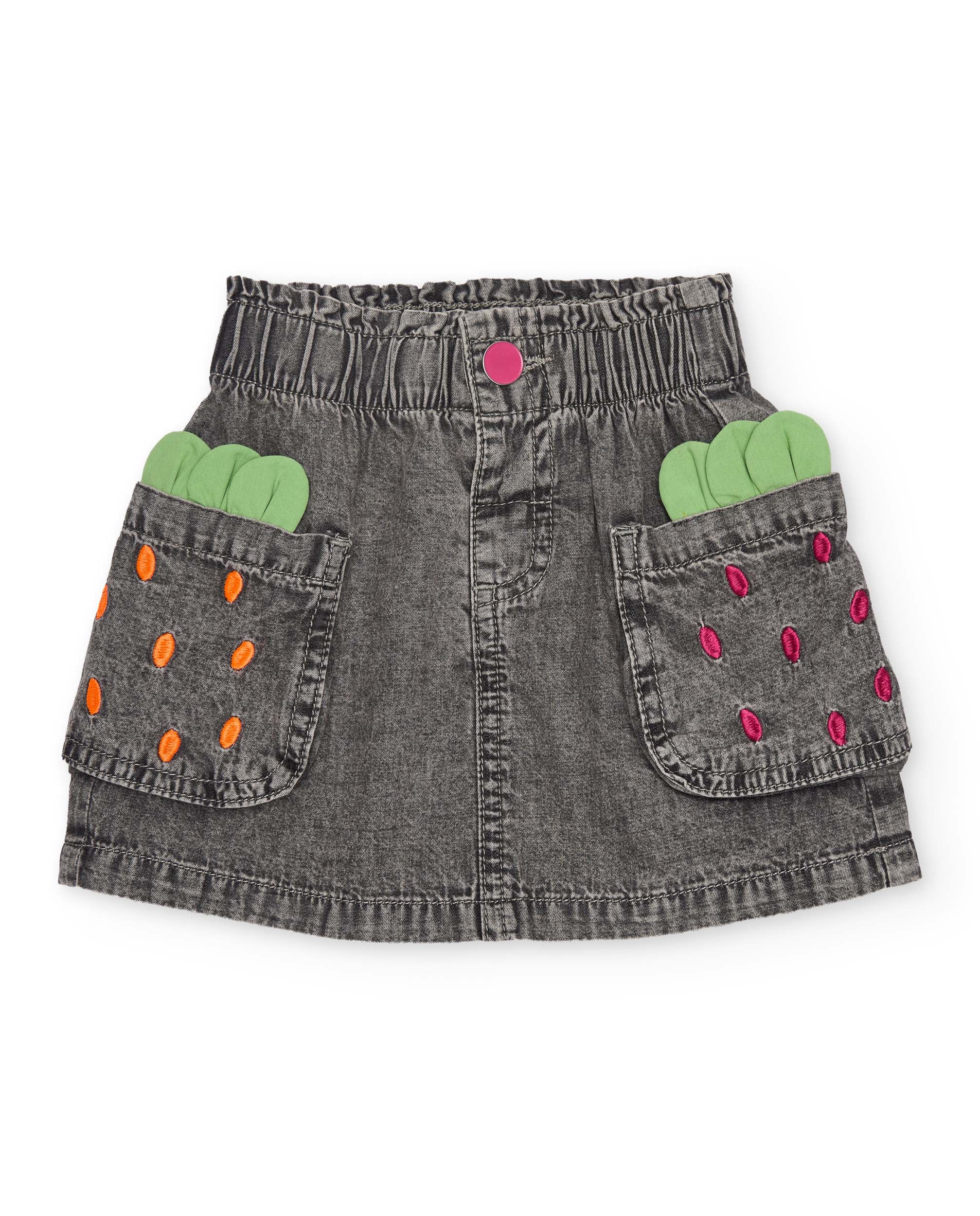Falda de niña de plana y denim con bolsillos