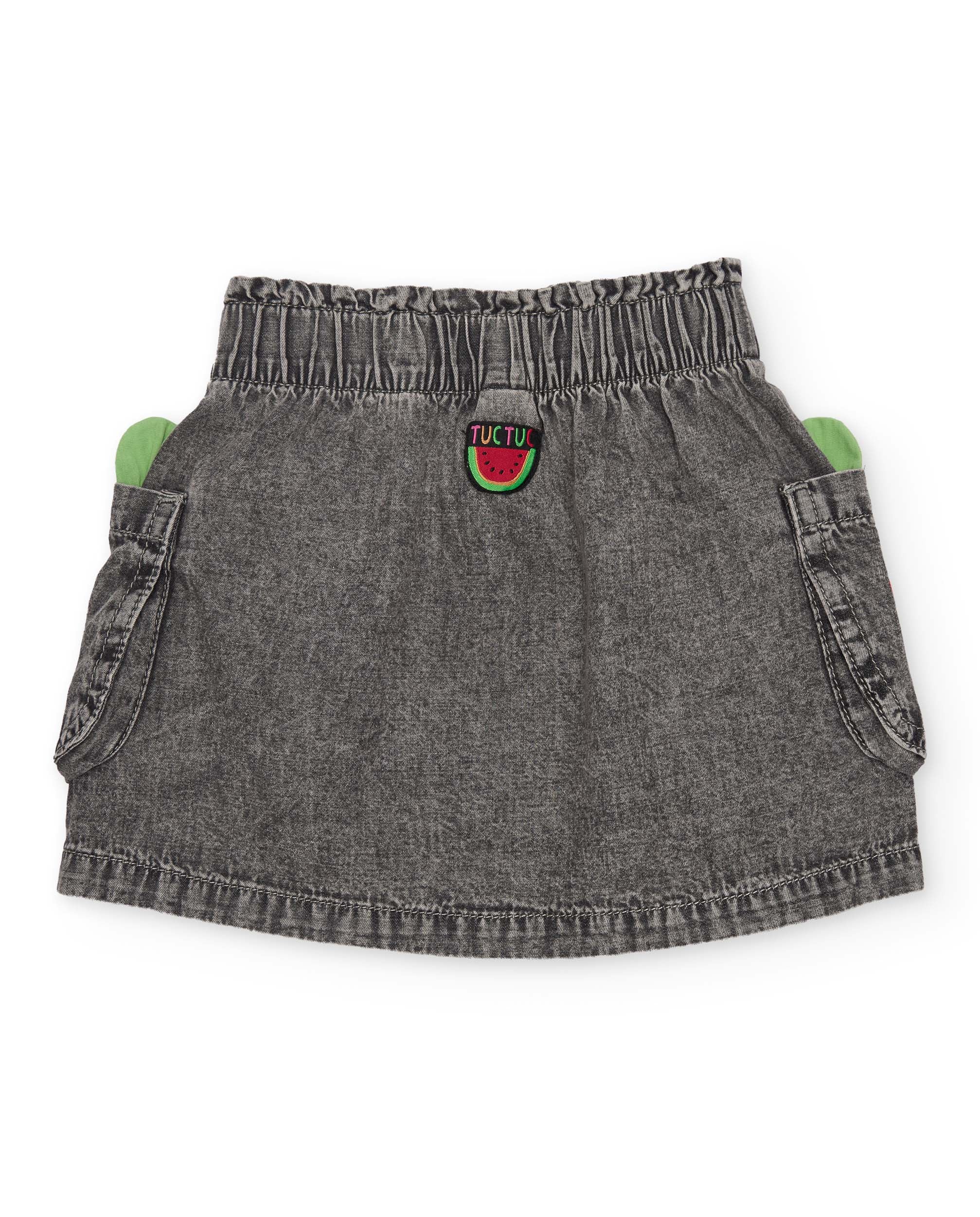 Falda de niña de plana y denim con bolsillos