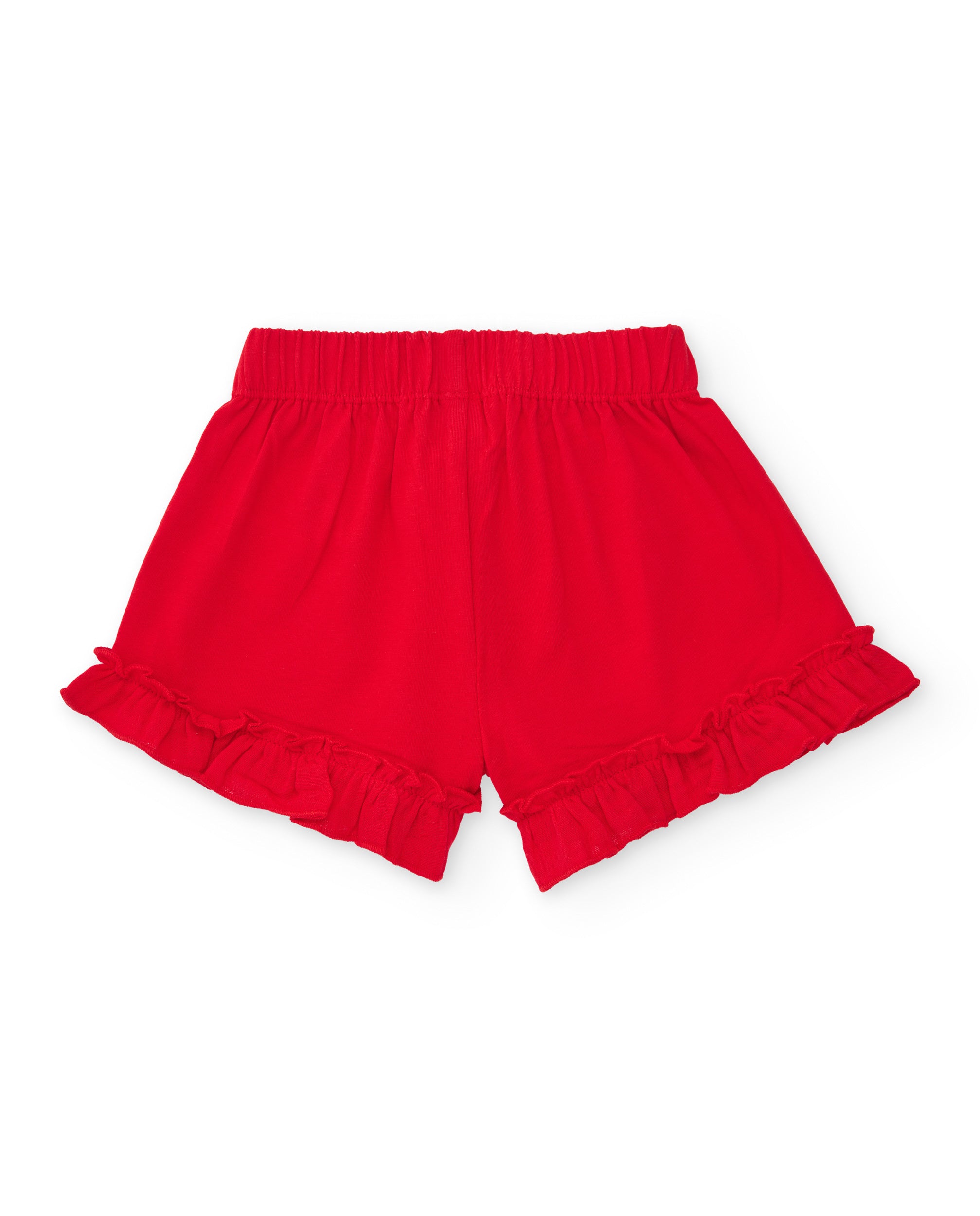 Short de niña de punto y volante en el bajo