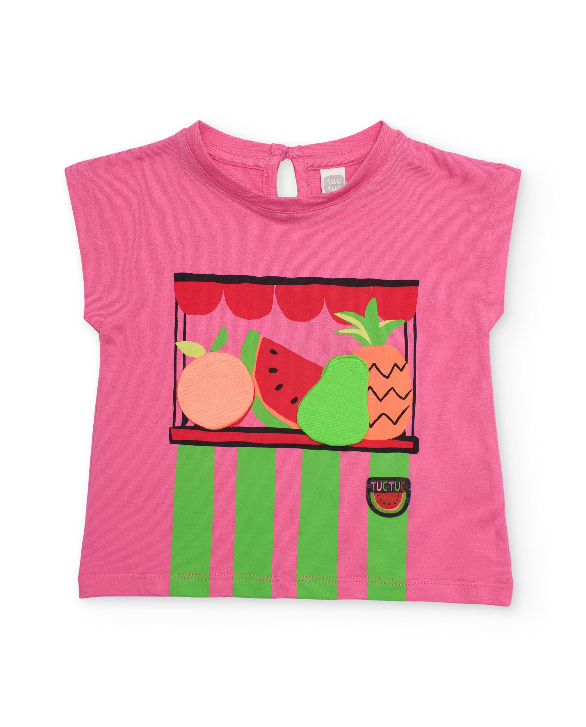 Camiseta de niña de punto con frutas en relieve