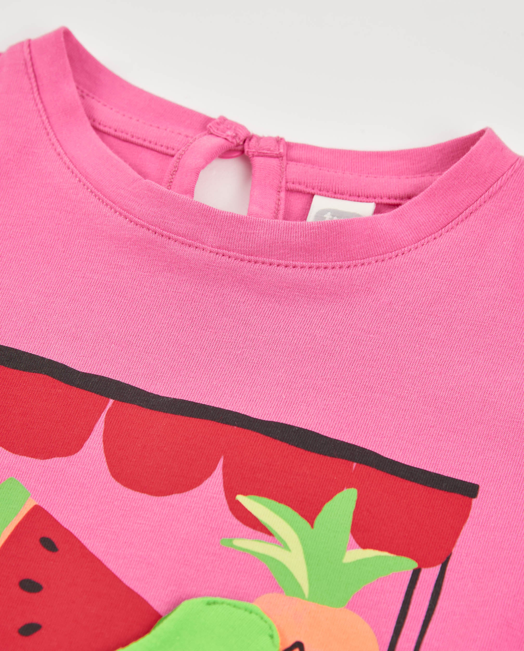 Camiseta de niña de punto con frutas en relieve