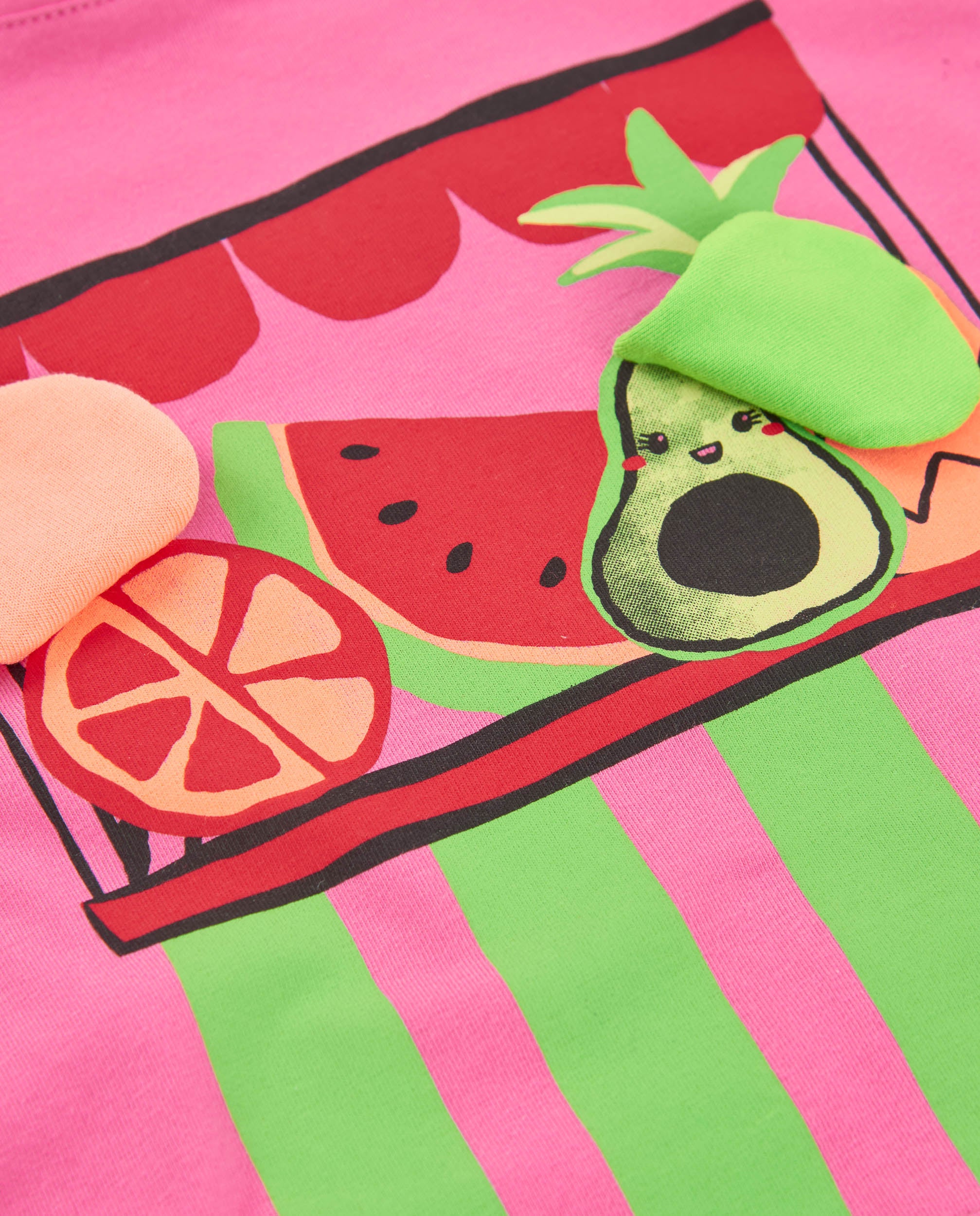 Camiseta de niña de punto con frutas en relieve