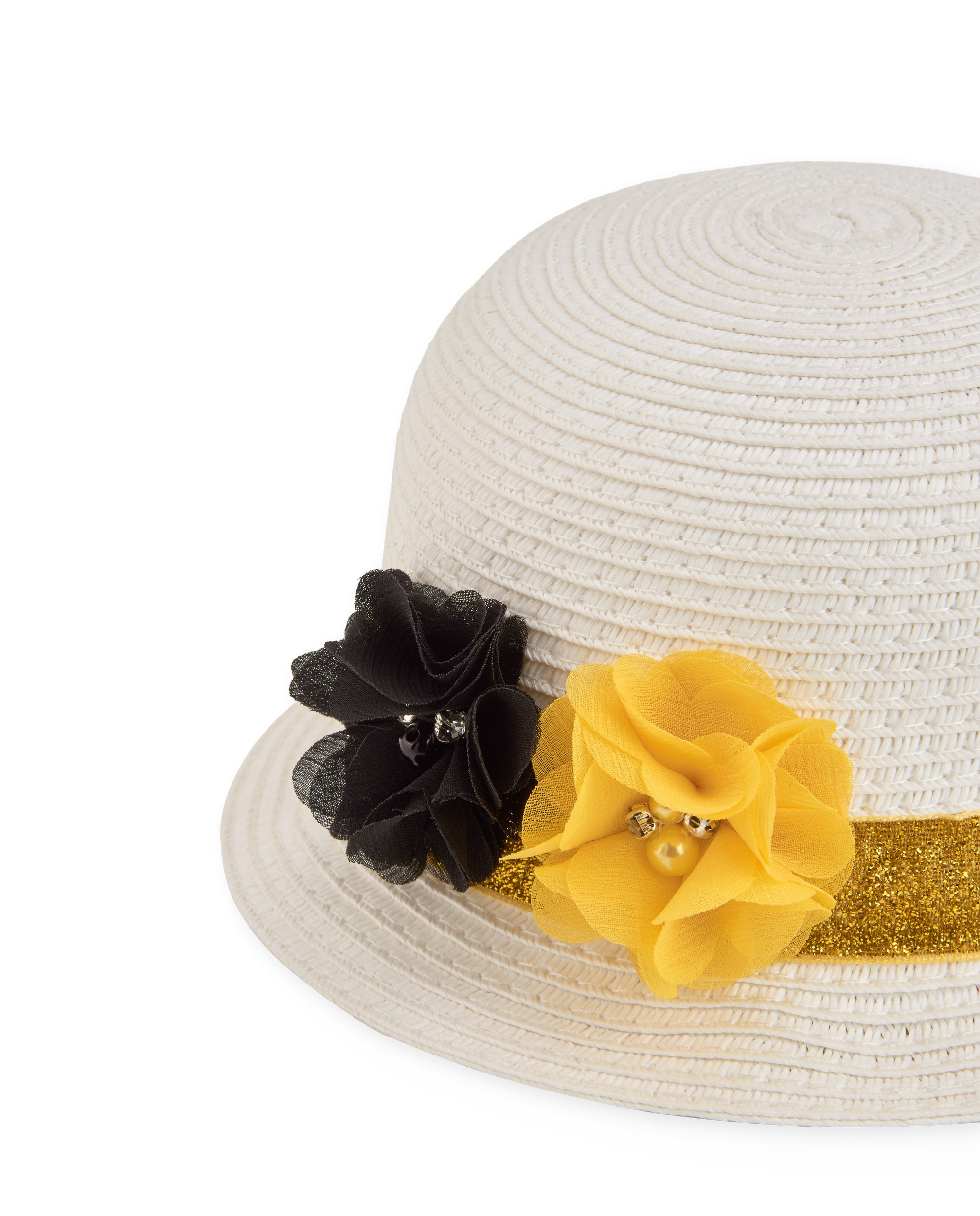 Sombrero de niña de plana y flores en relieve