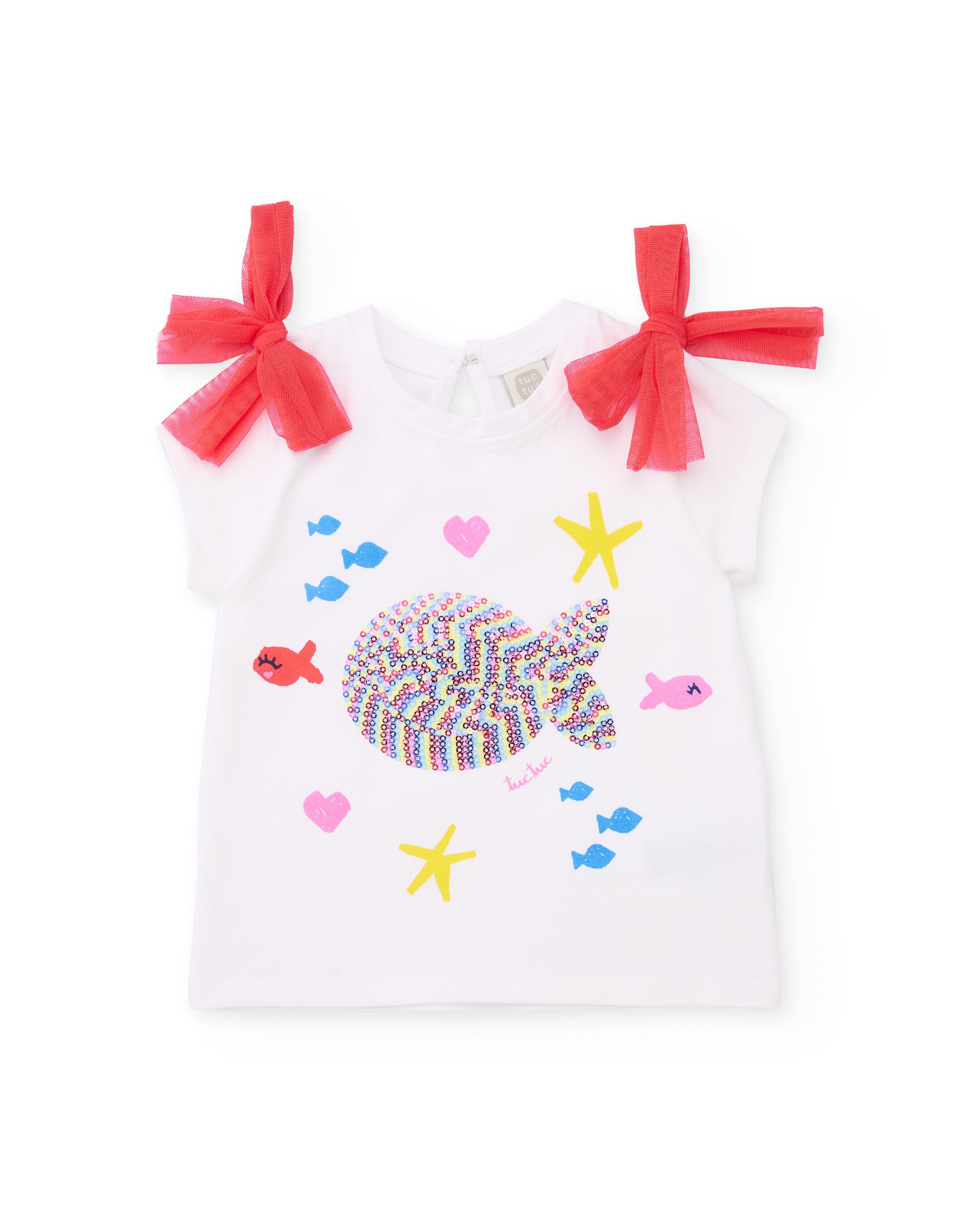 Camiseta de niña de punto con pez frontal