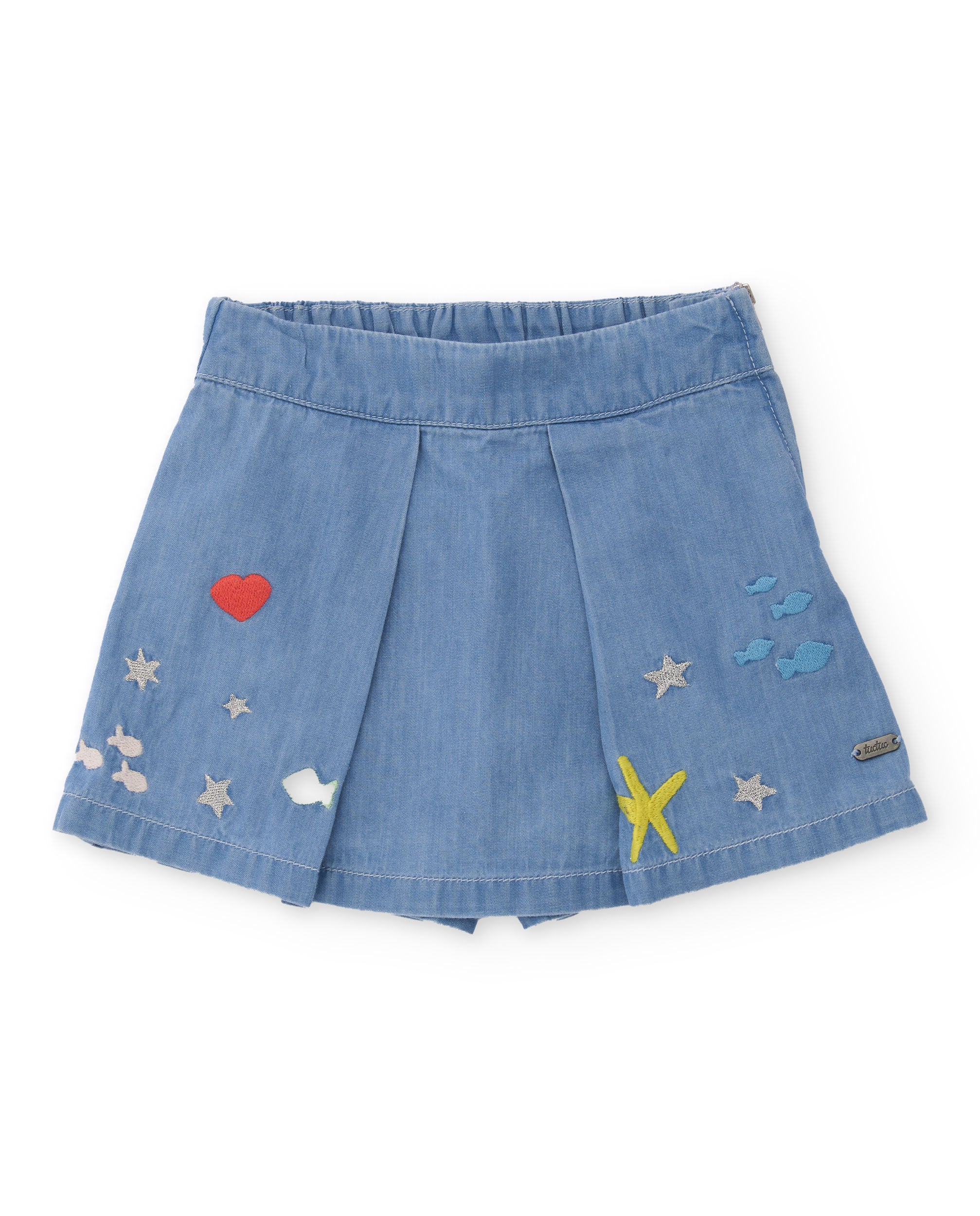 Falda pantalón de niña de plana y denim ligero
