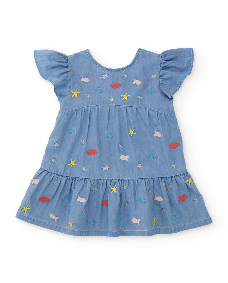 Vestido de niña de plana y denim suave