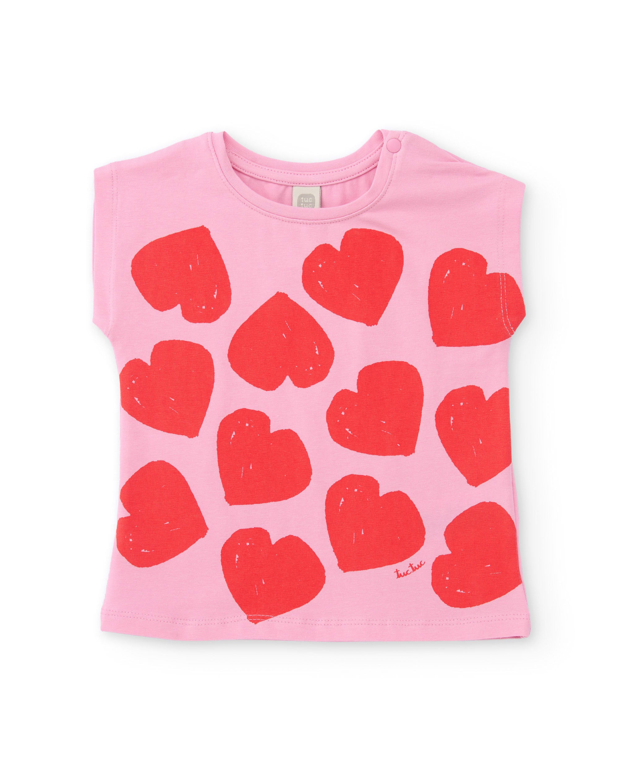 Camiseta de niña de punto y estampado corazones
