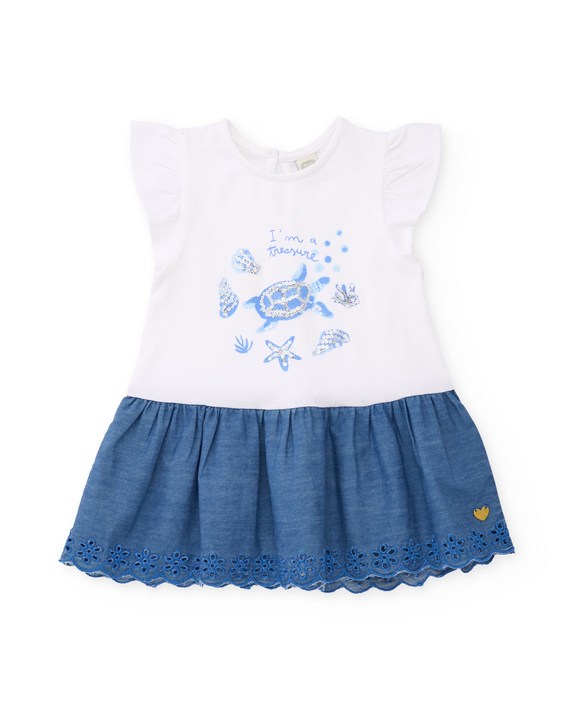 Vestido de niña de punto y diseño marino con lentejuelas