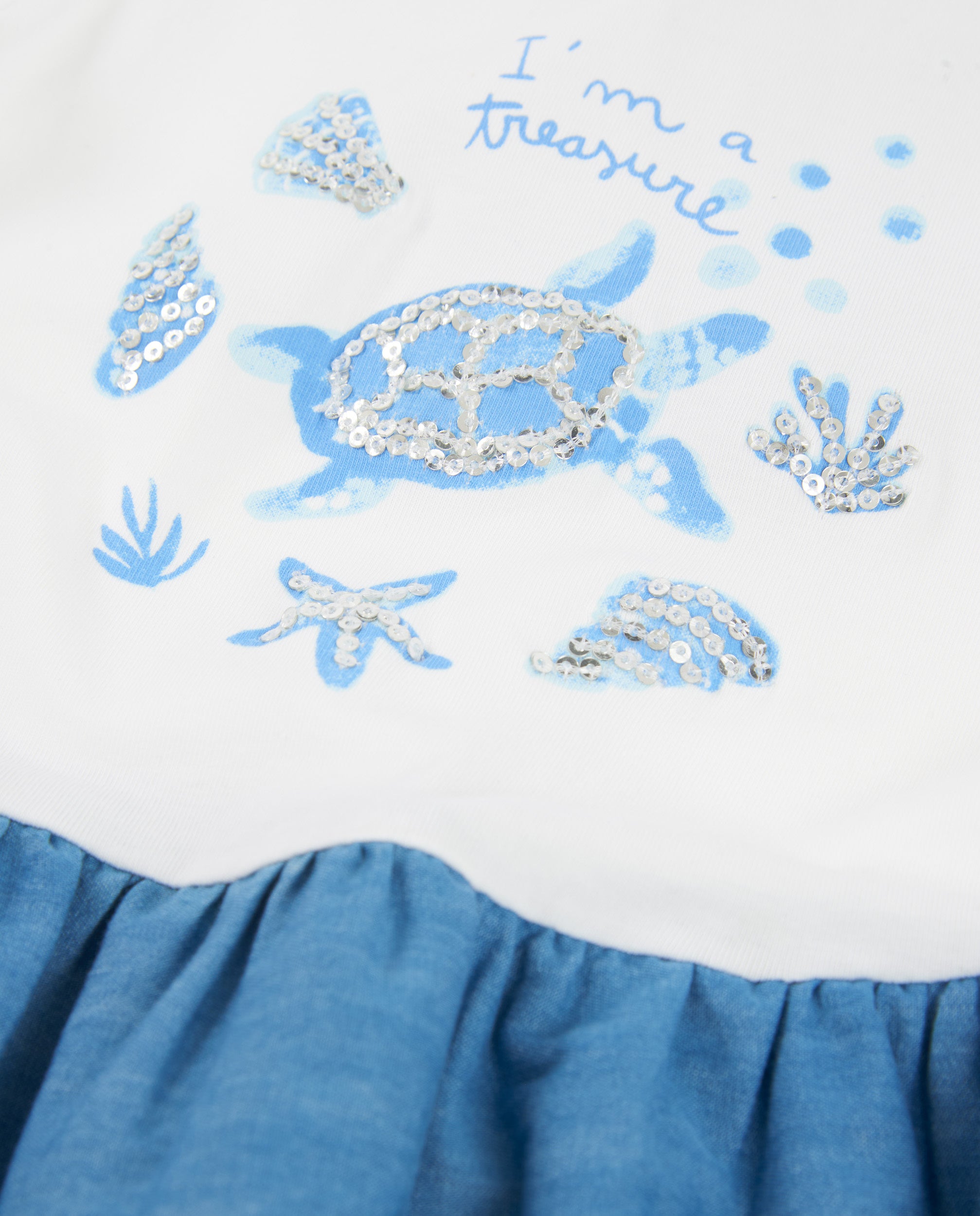 Vestido de niña de punto y diseño marino con lentejuelas