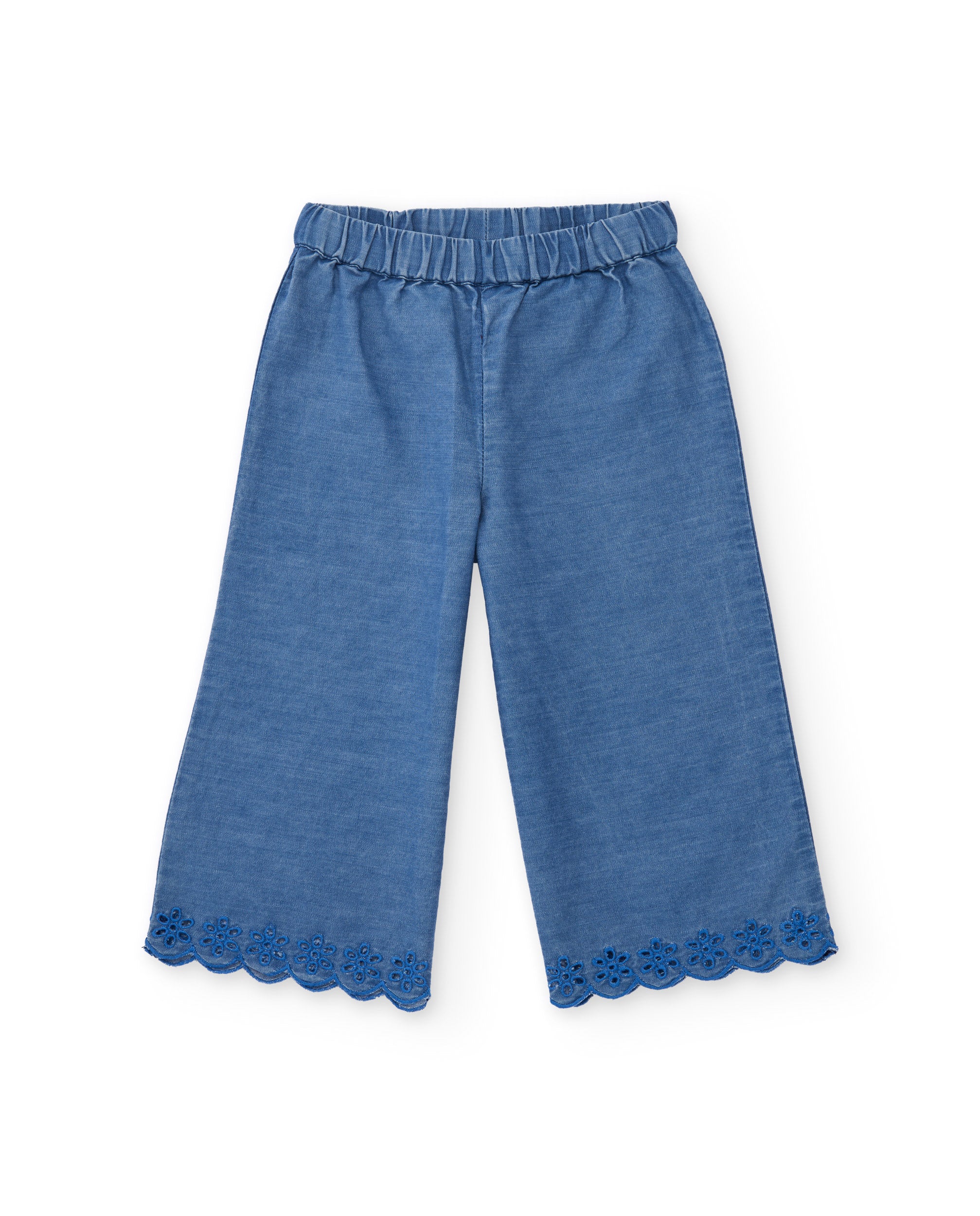Pantalones de niña de plana y denim ligero