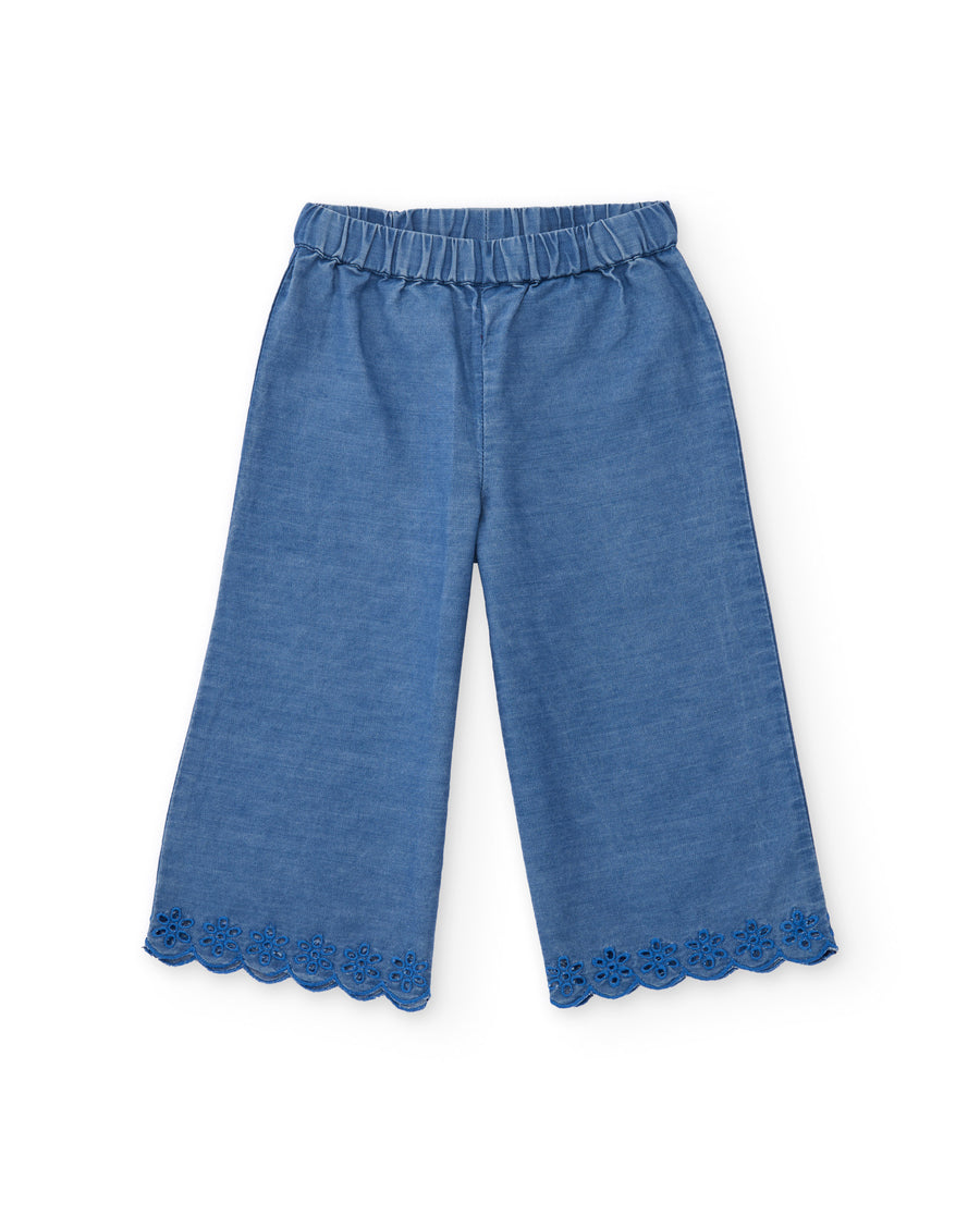 Pantalones de niña de plana y denim ligero