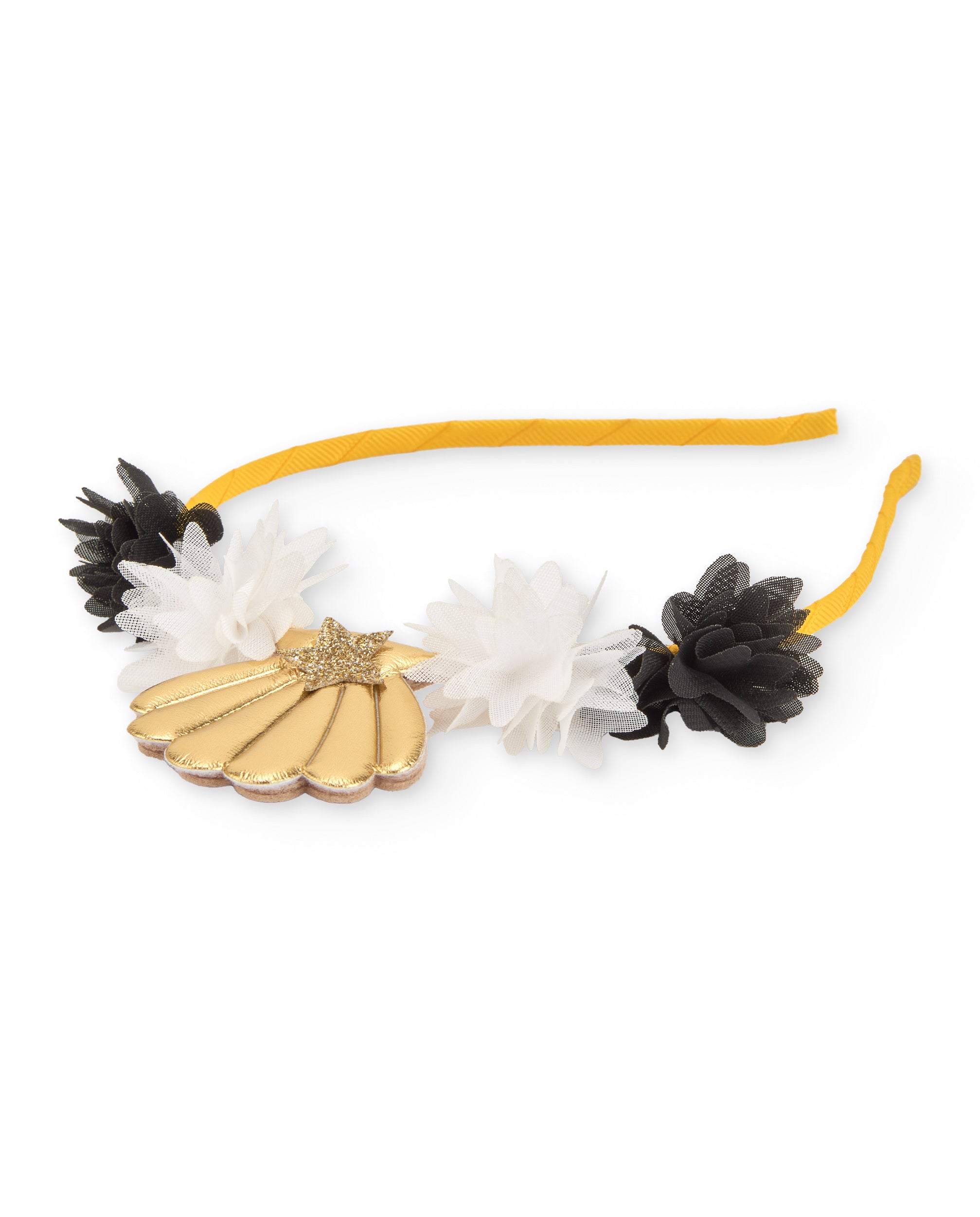 Diadema de niña de plana con concha dorada