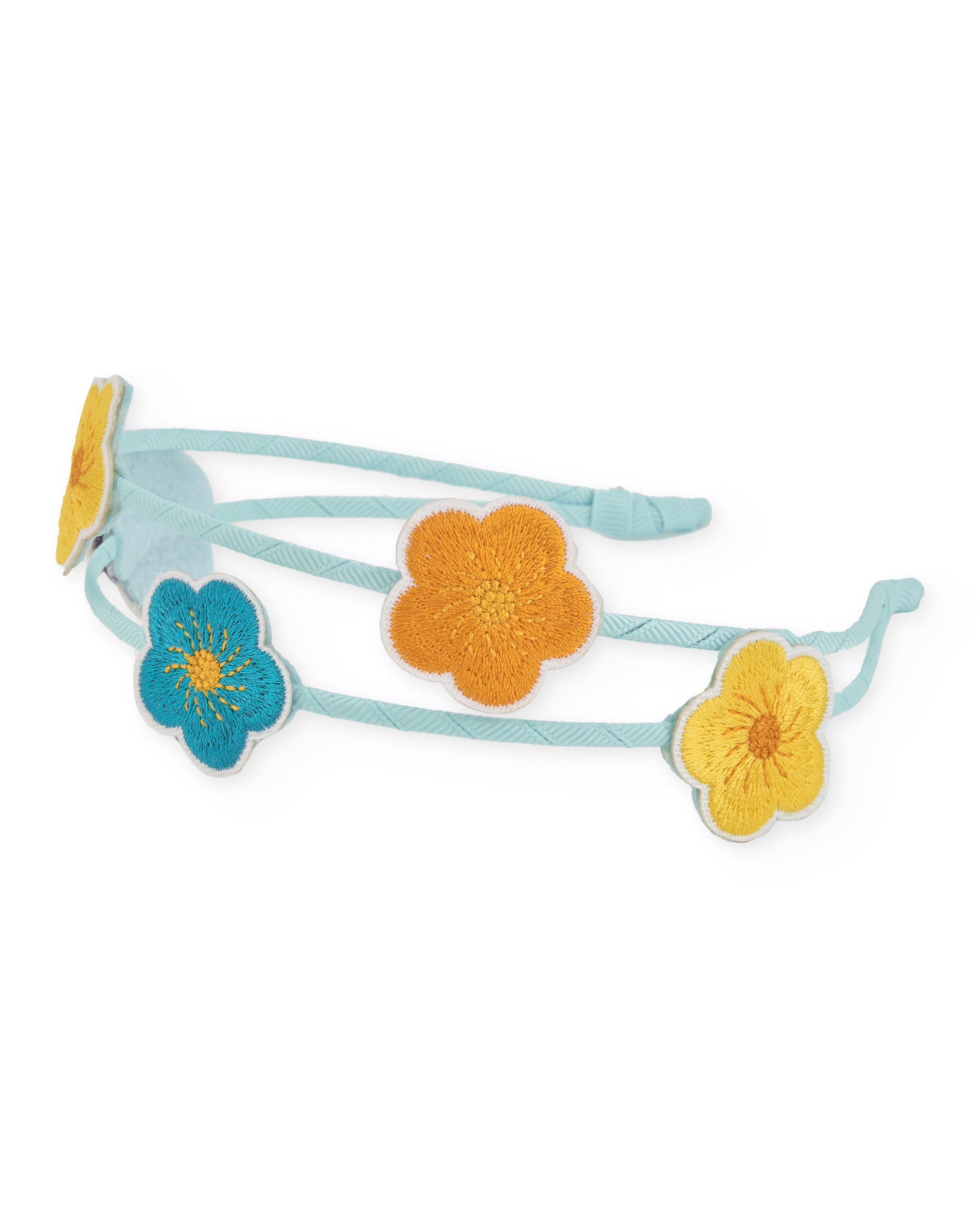 Diadema de niña de plana con flores bordadas aplicadas