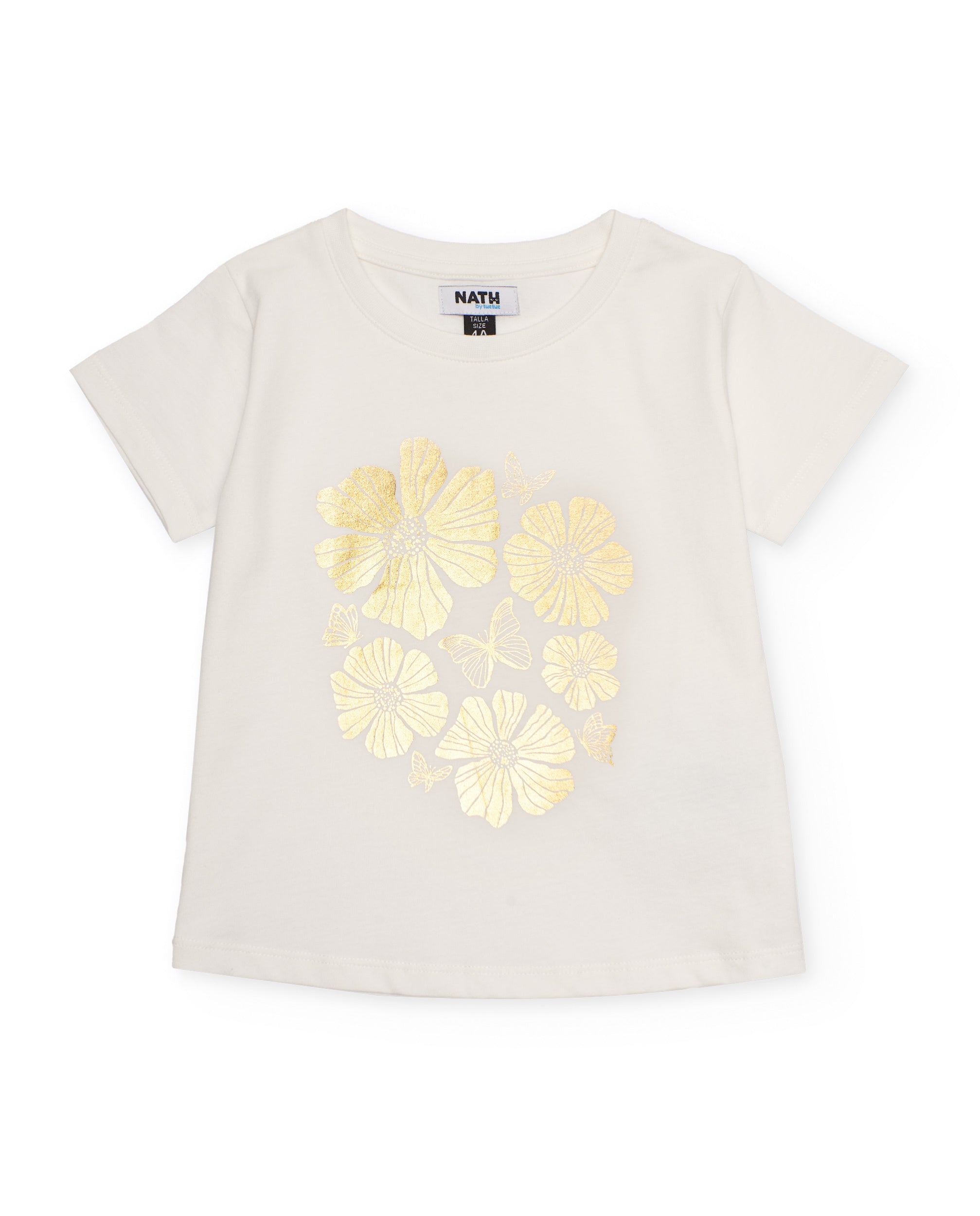 Camiseta de niña de punto con estampado dorado