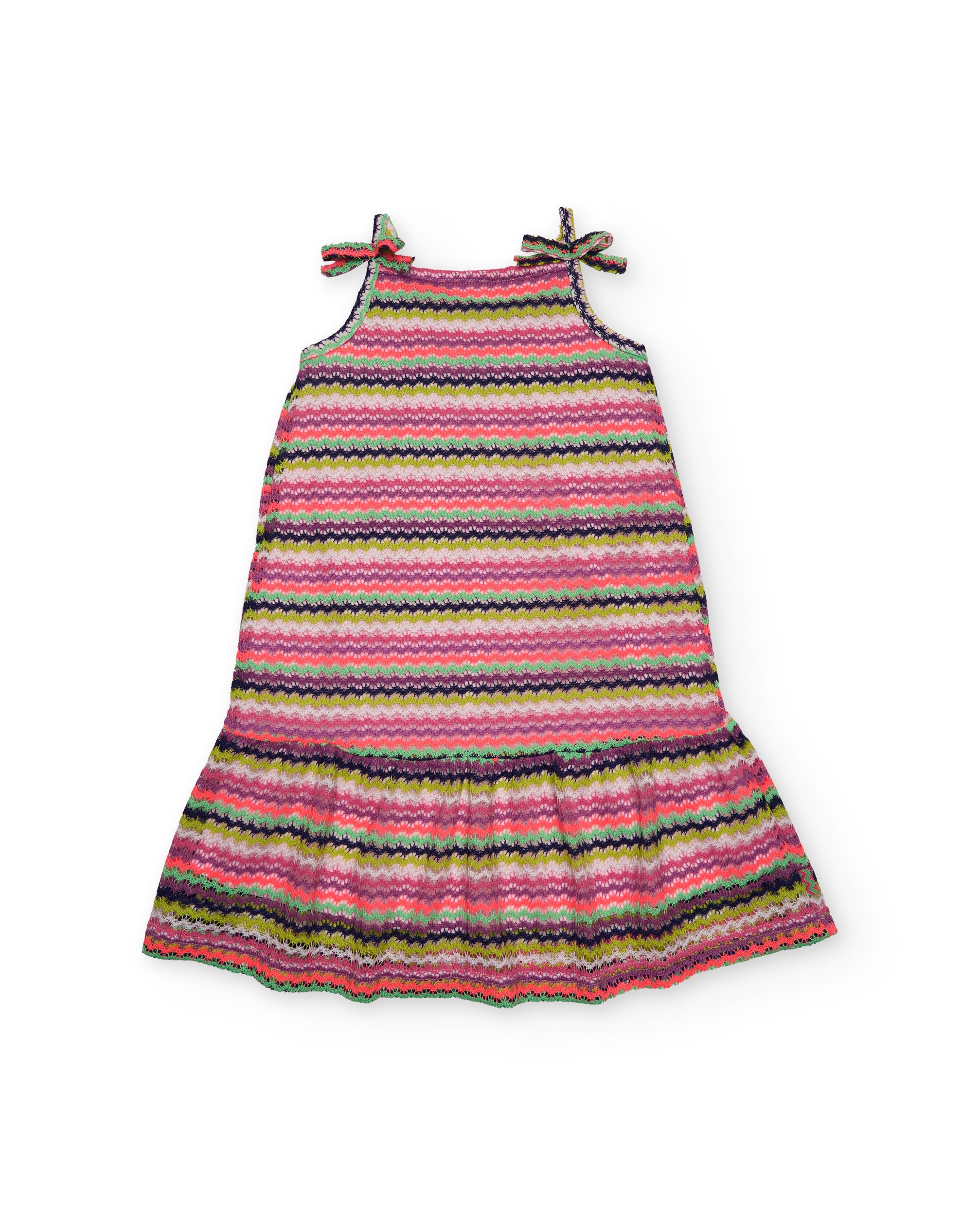 Vestido de niña de punto y tirantes con lazadas