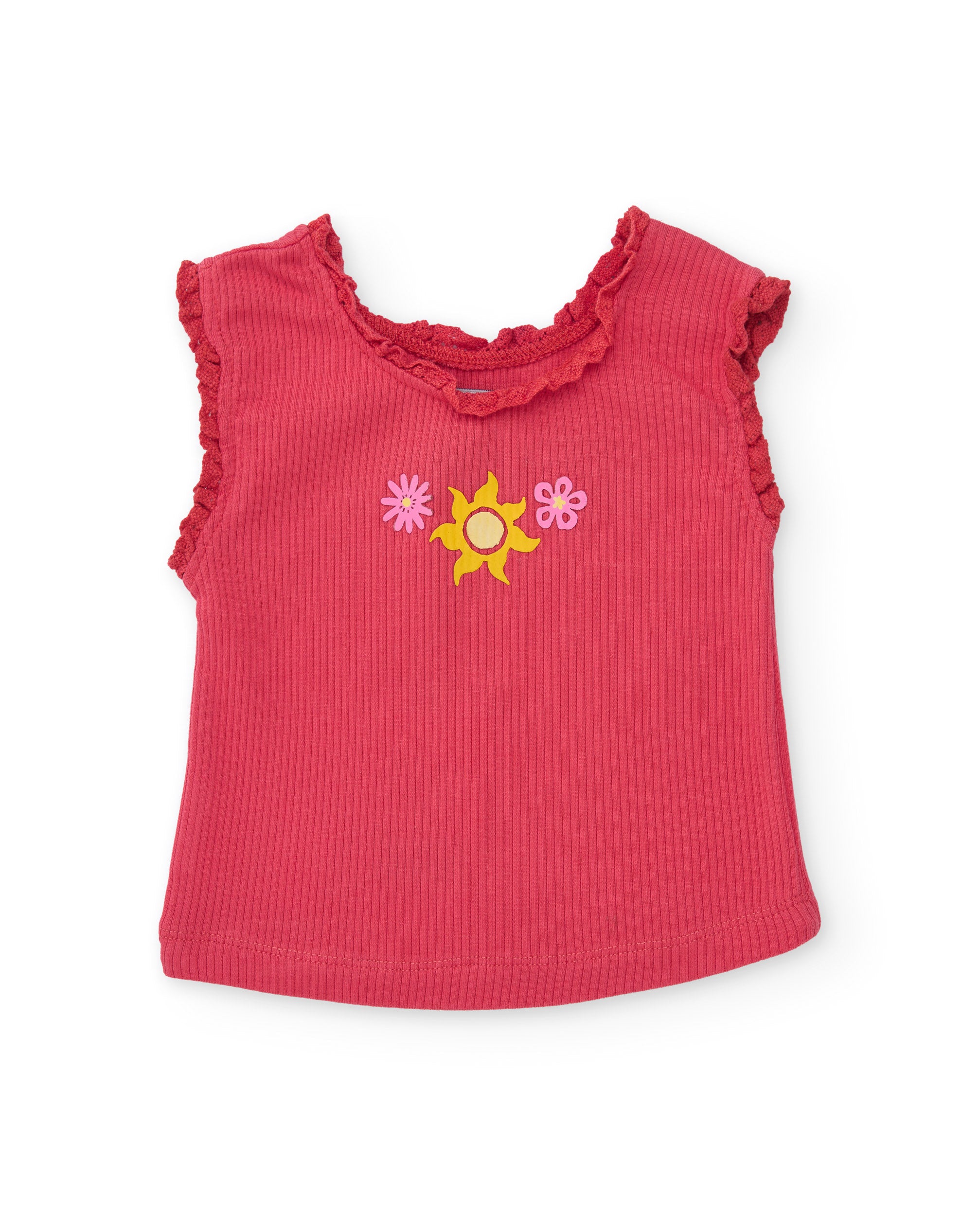 Camiseta de niña de punto con volantes en el cuello