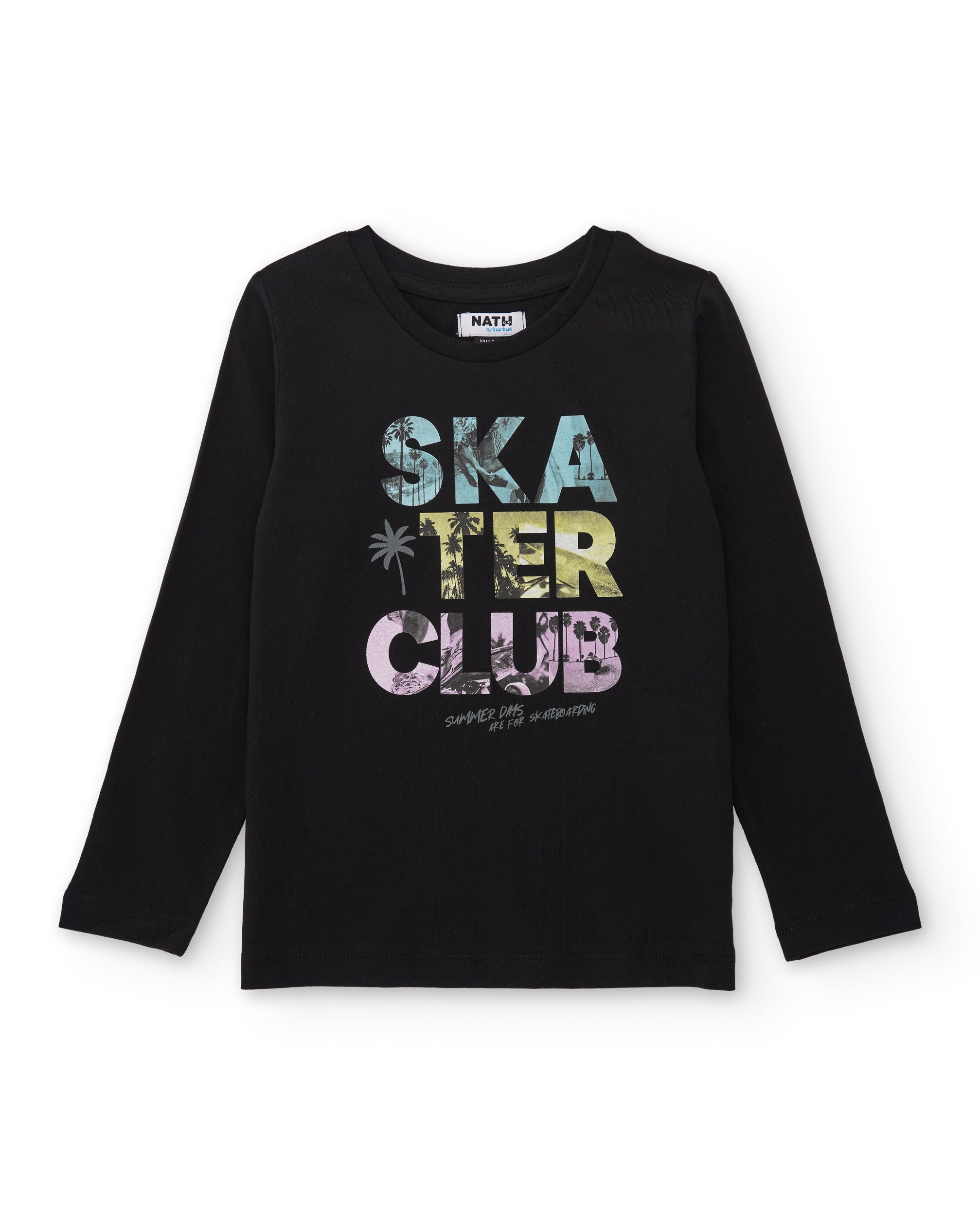 Camiseta de niño de punto con letras decoradas
