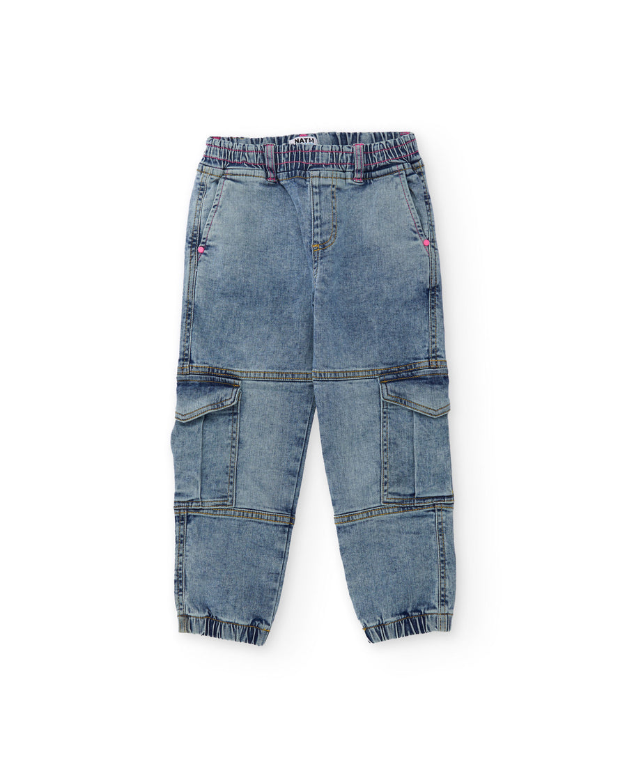 Pantalones de niña de plana y denim diseño cargo
