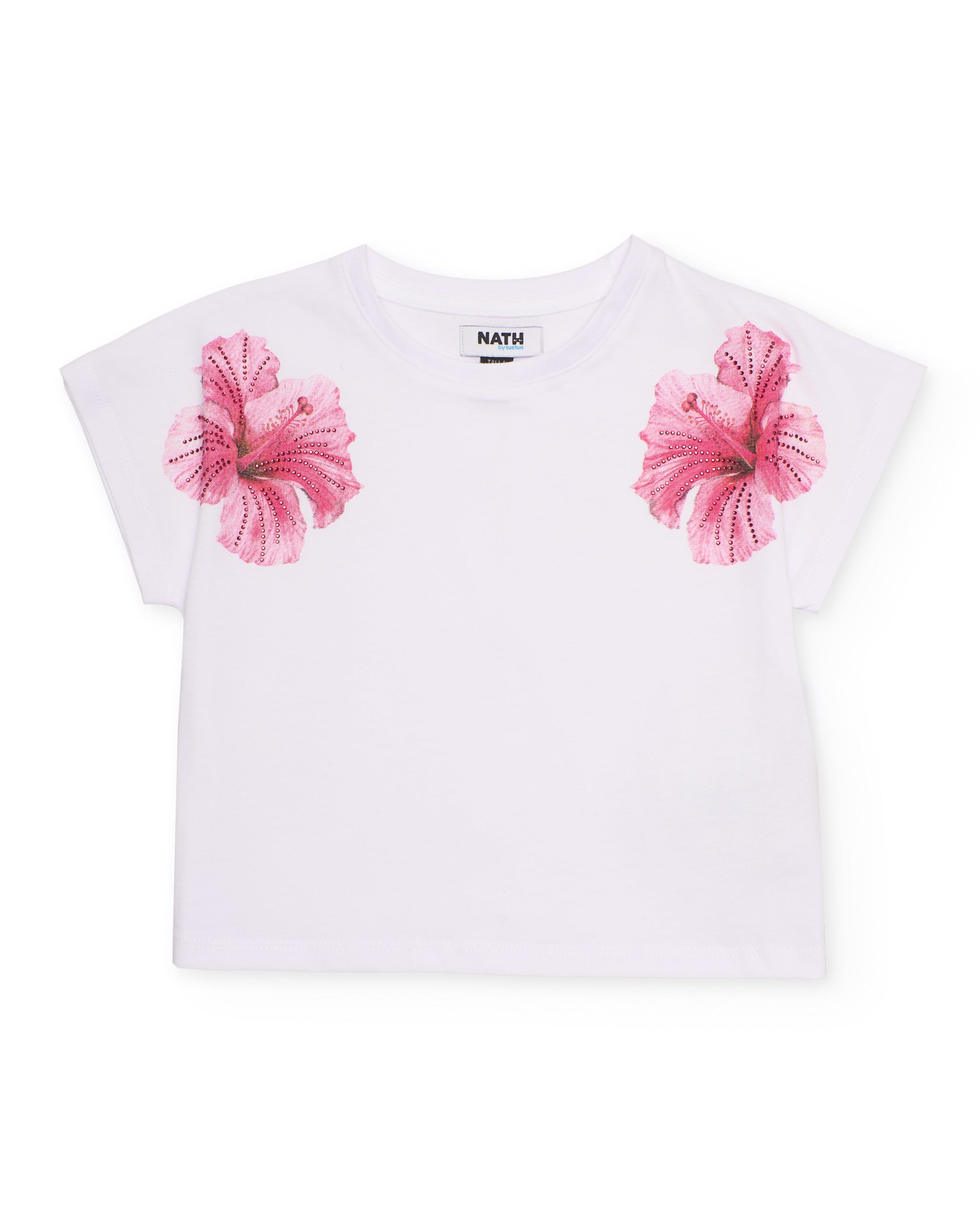 Camiseta de niña de punto con flores decorativas