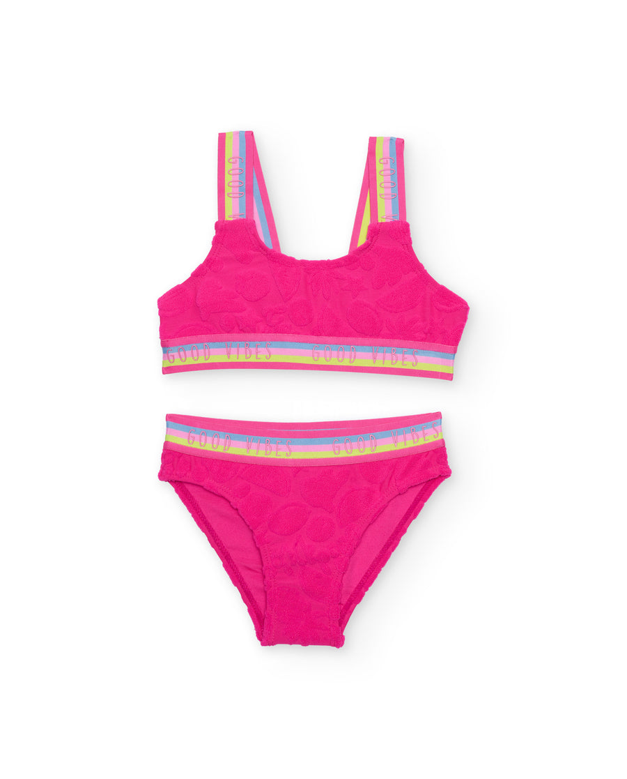 Bikini de niña de punto con relieve floral