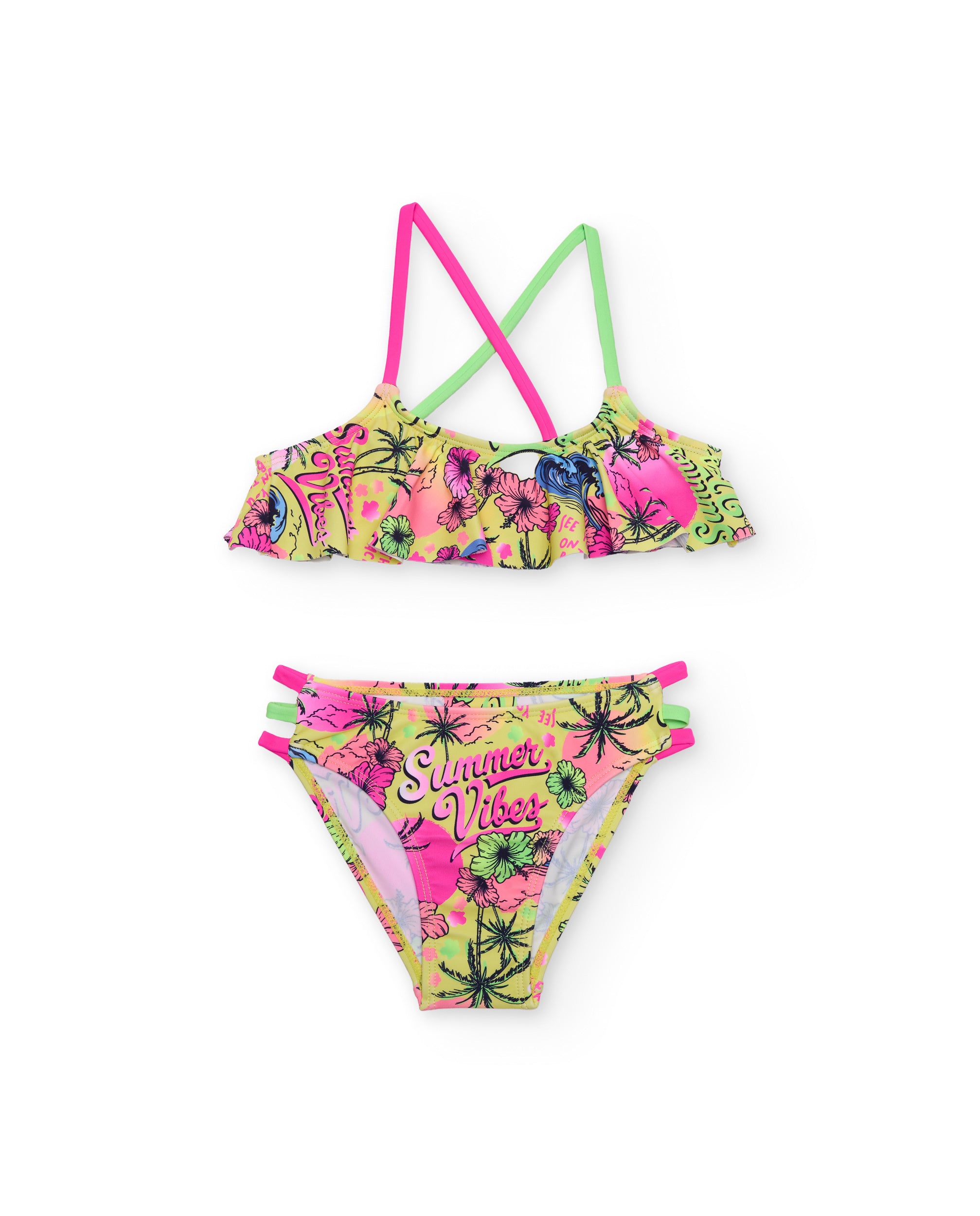 Bikini de niña de punto con volante en el top