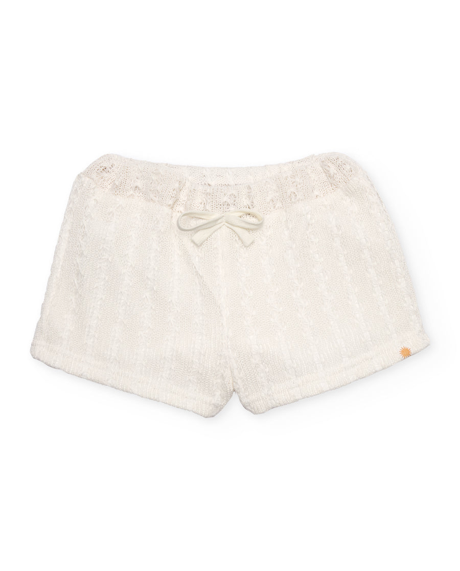 Short de niña de punto y tejido calado
