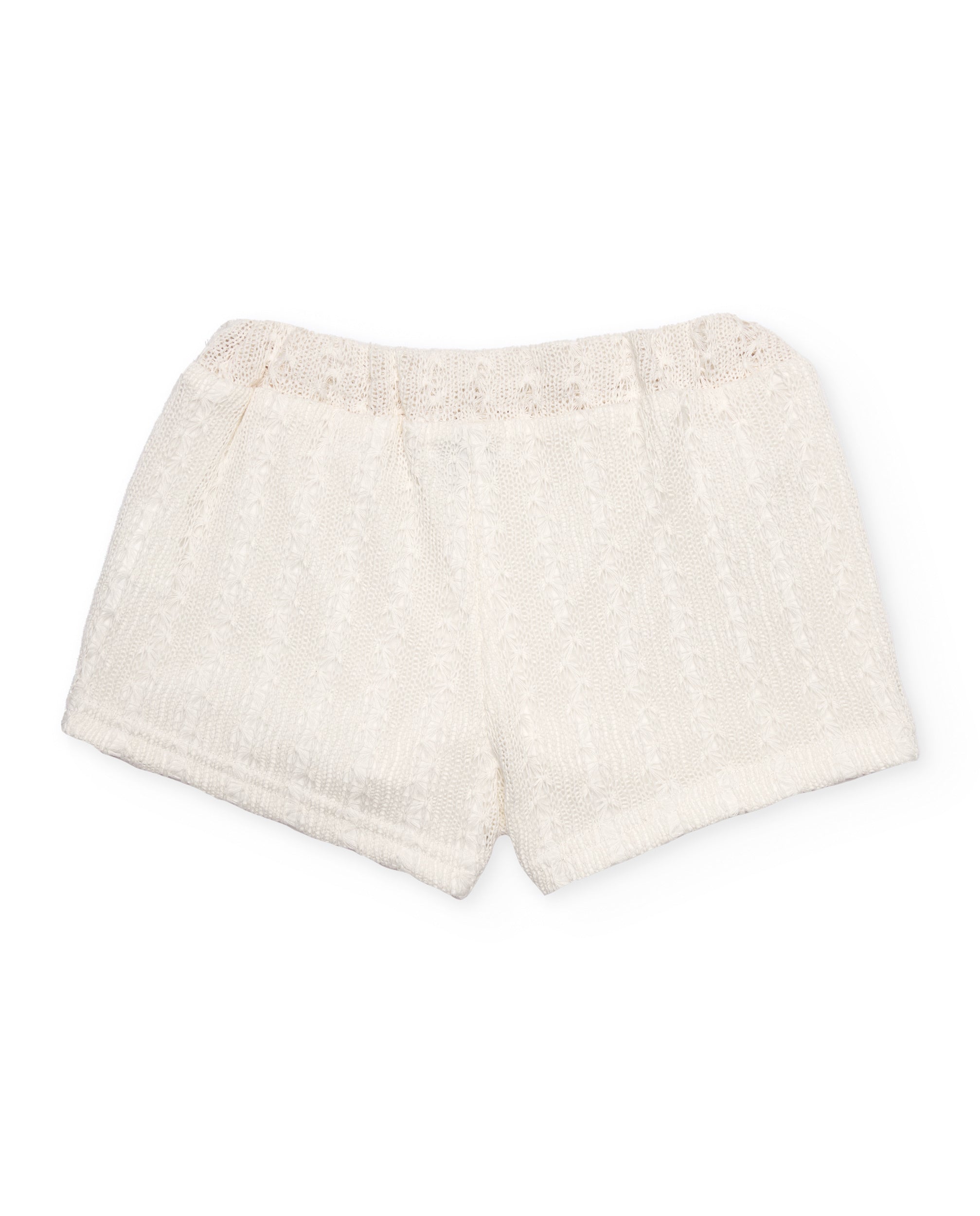 Short de niña de punto y tejido calado