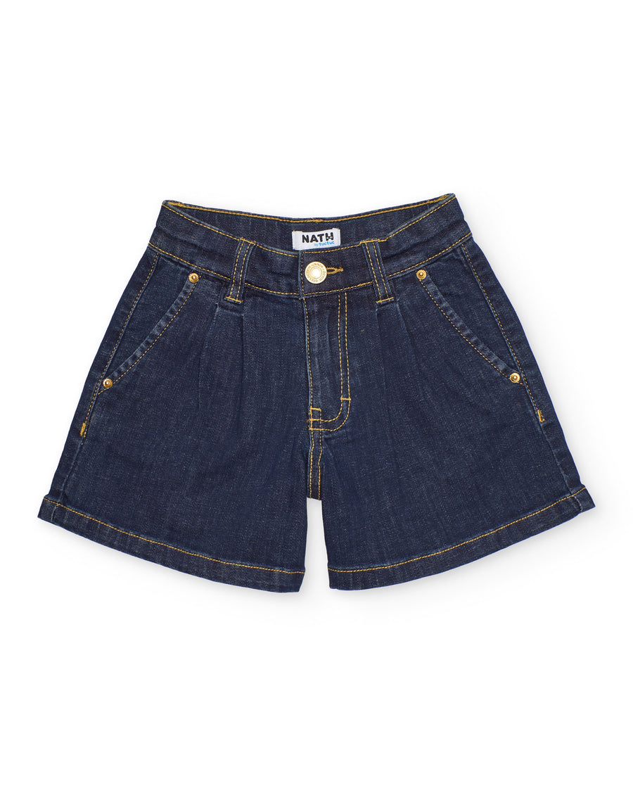 Short de niña de plana y tejido denim oscuro