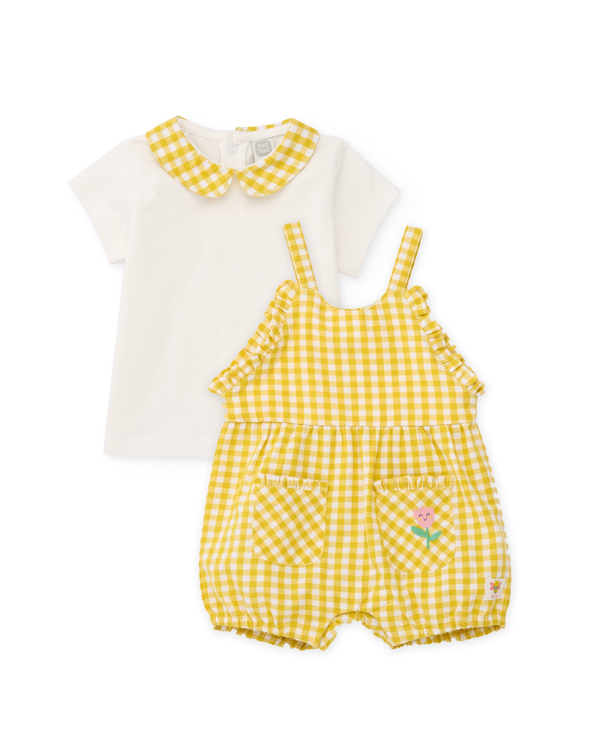 Conjunto de recién nacido de punto y estampado vichy