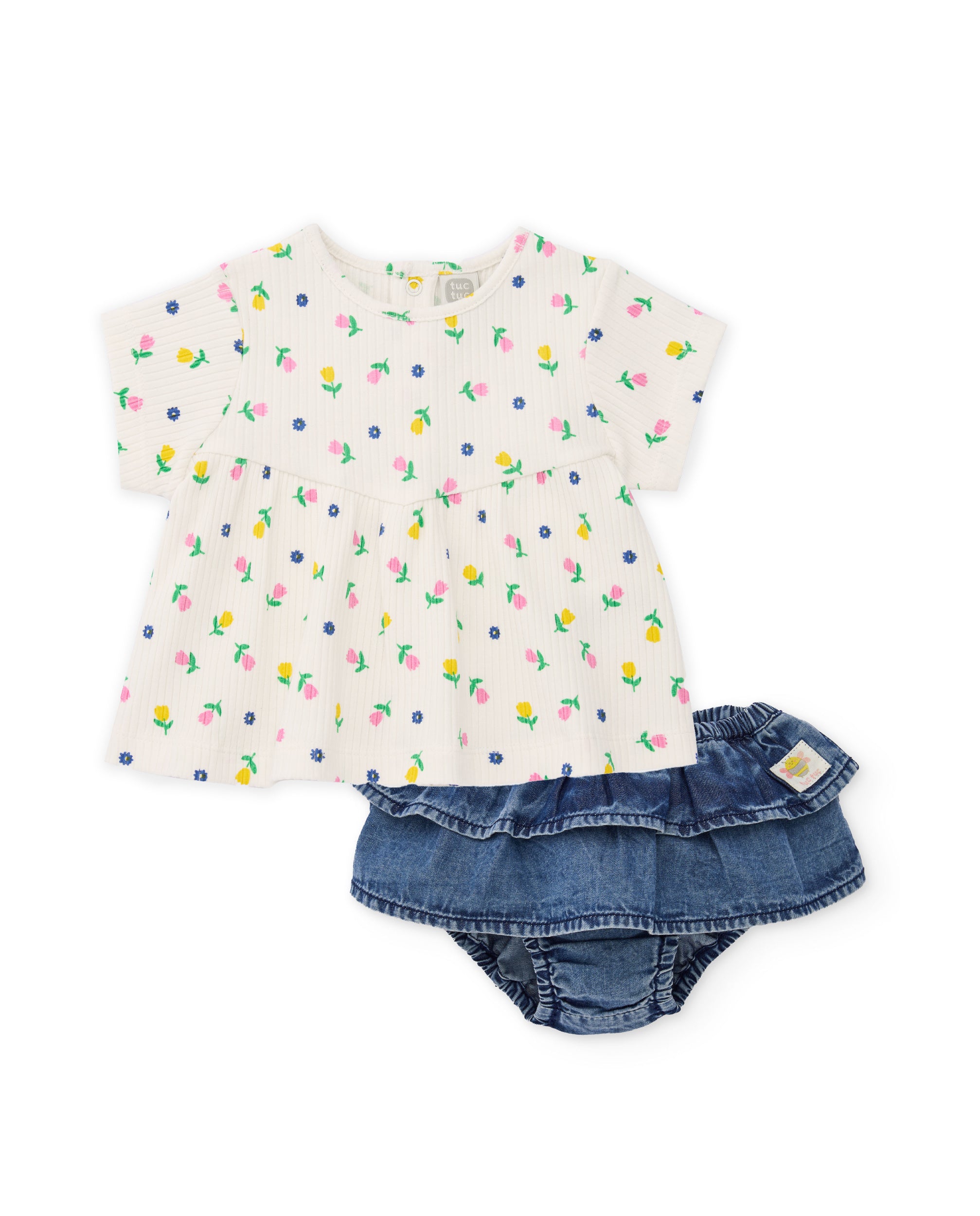 Conjunto de recién nacido de punto y diseño floral
