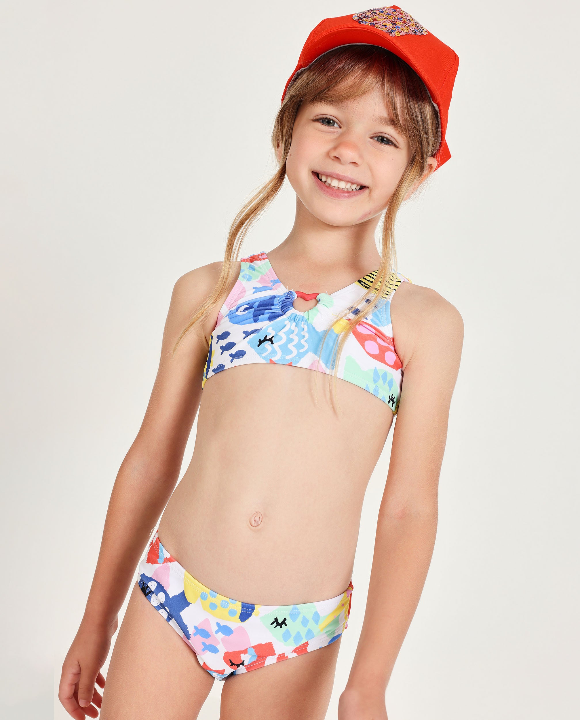Bikini de niña de punto y detalle fruncido