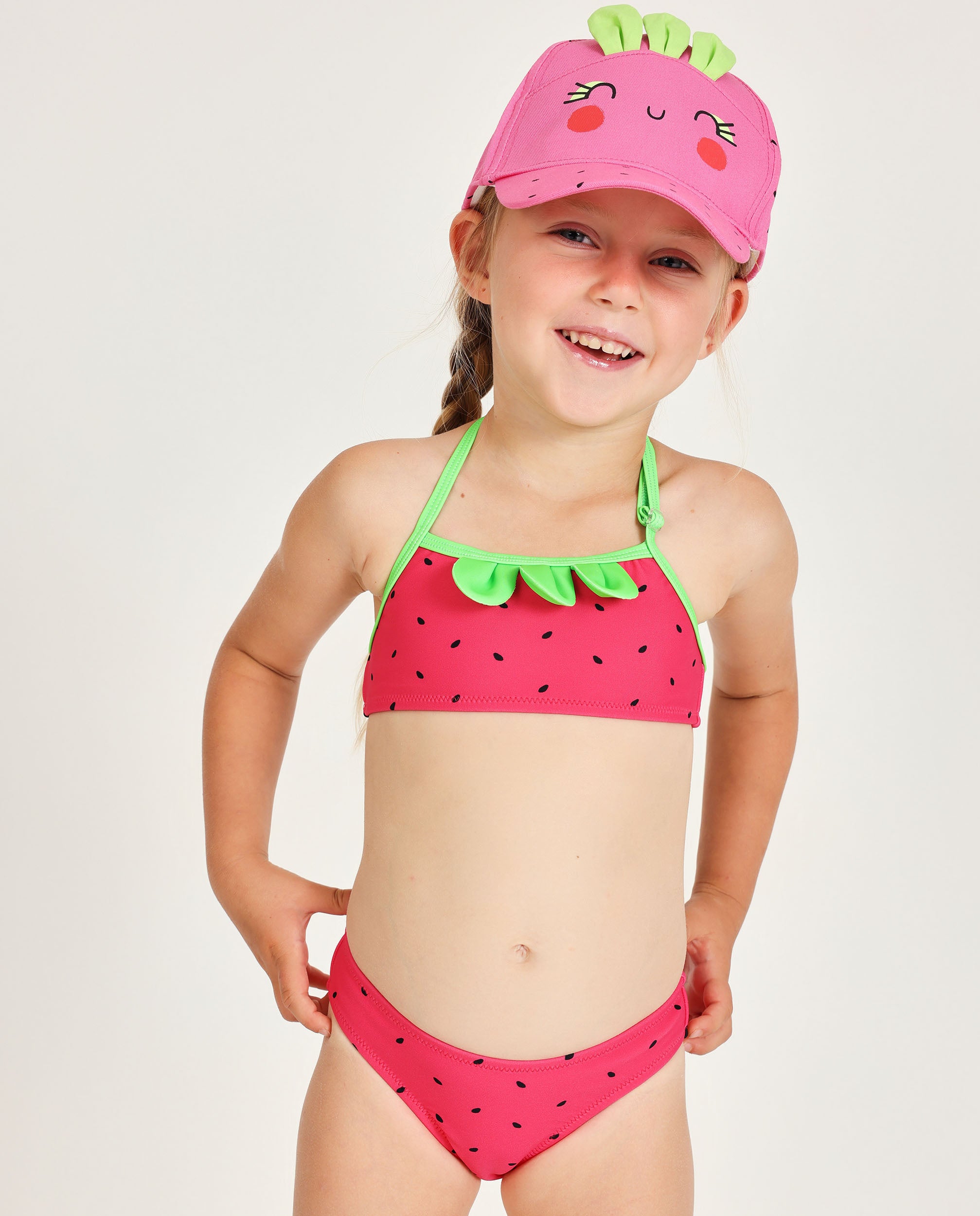 Bikini de niña de punto con hojitas en relieve