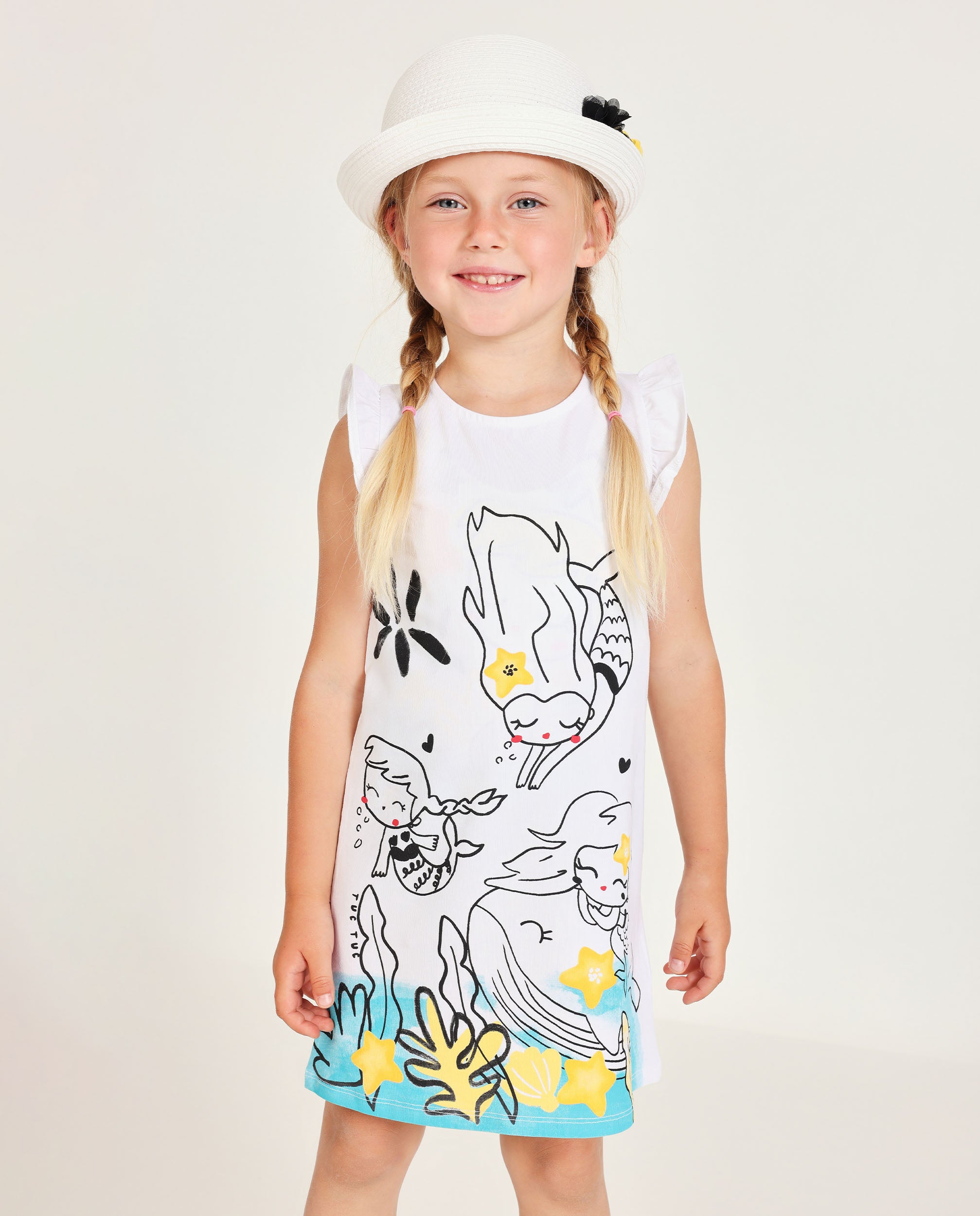Vestido de niña de punto con estampado de sirenas