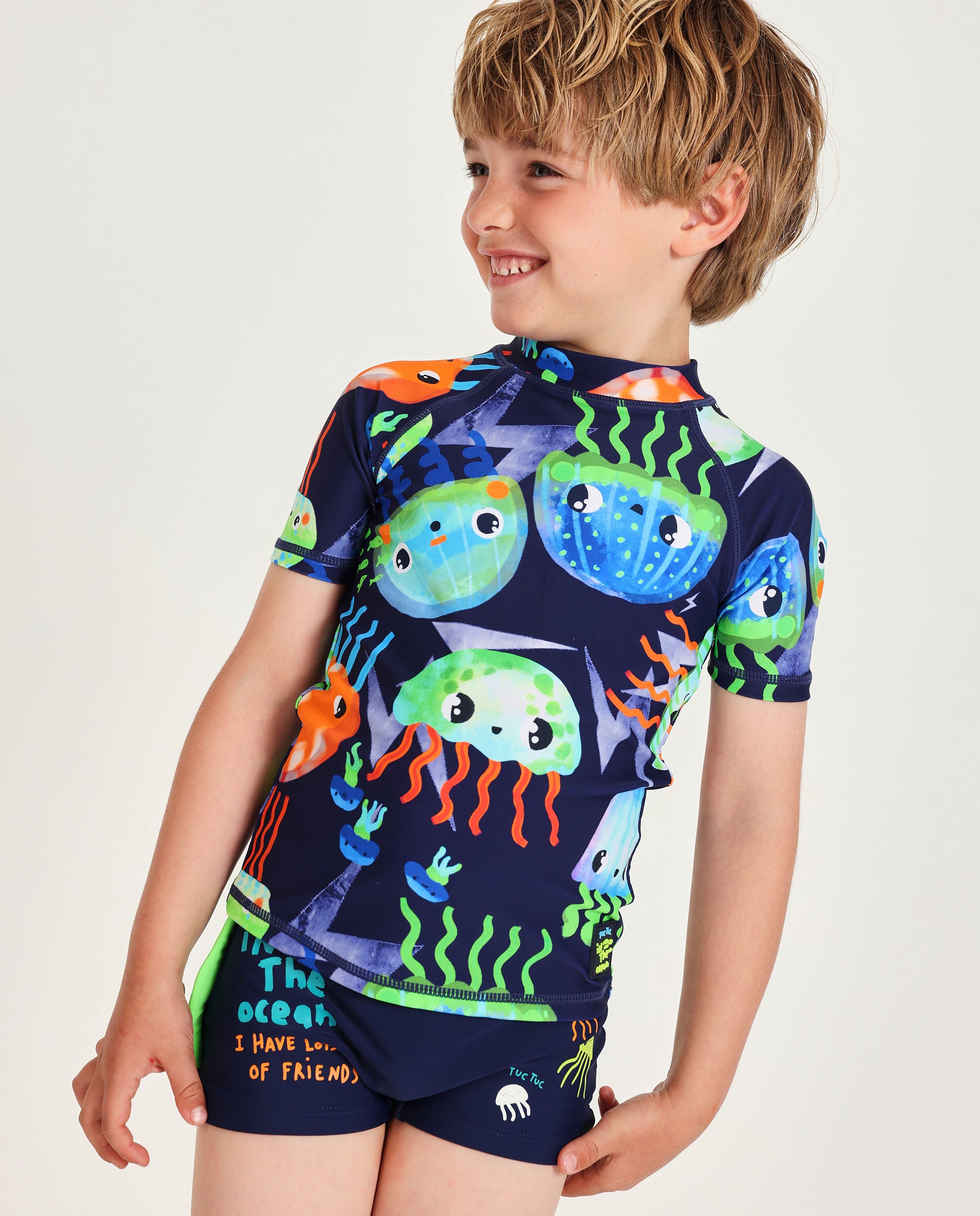 Camiseta de niño de punto con medusas multicolores