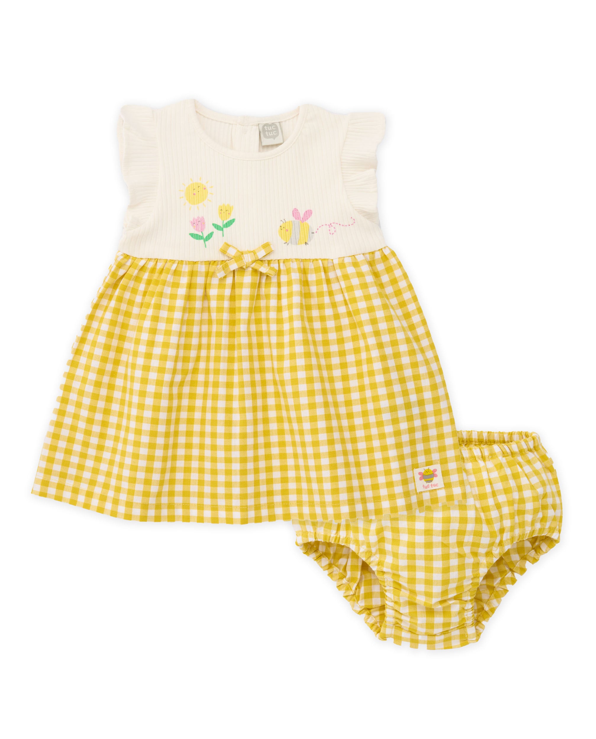Vestido de recién nacido de plana y estampado vichy