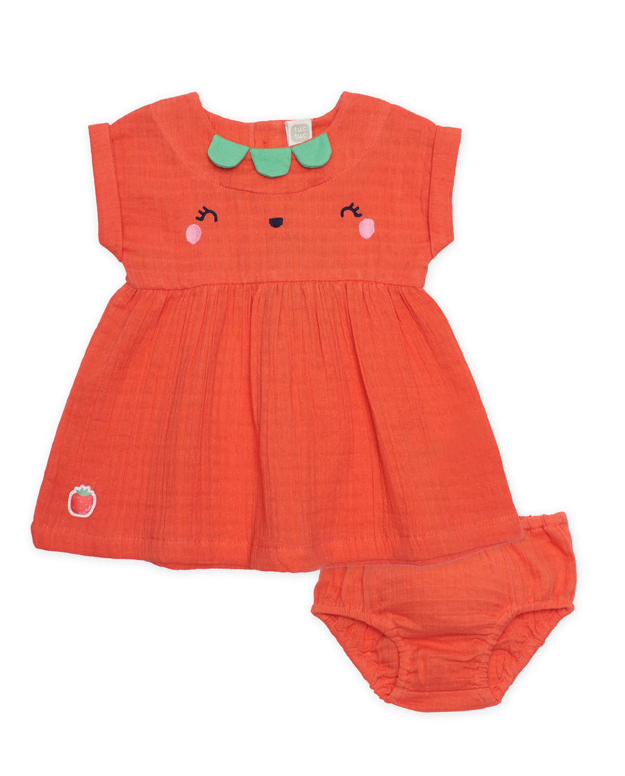 Robe nouveau-né en tissu avec motif petite fraise