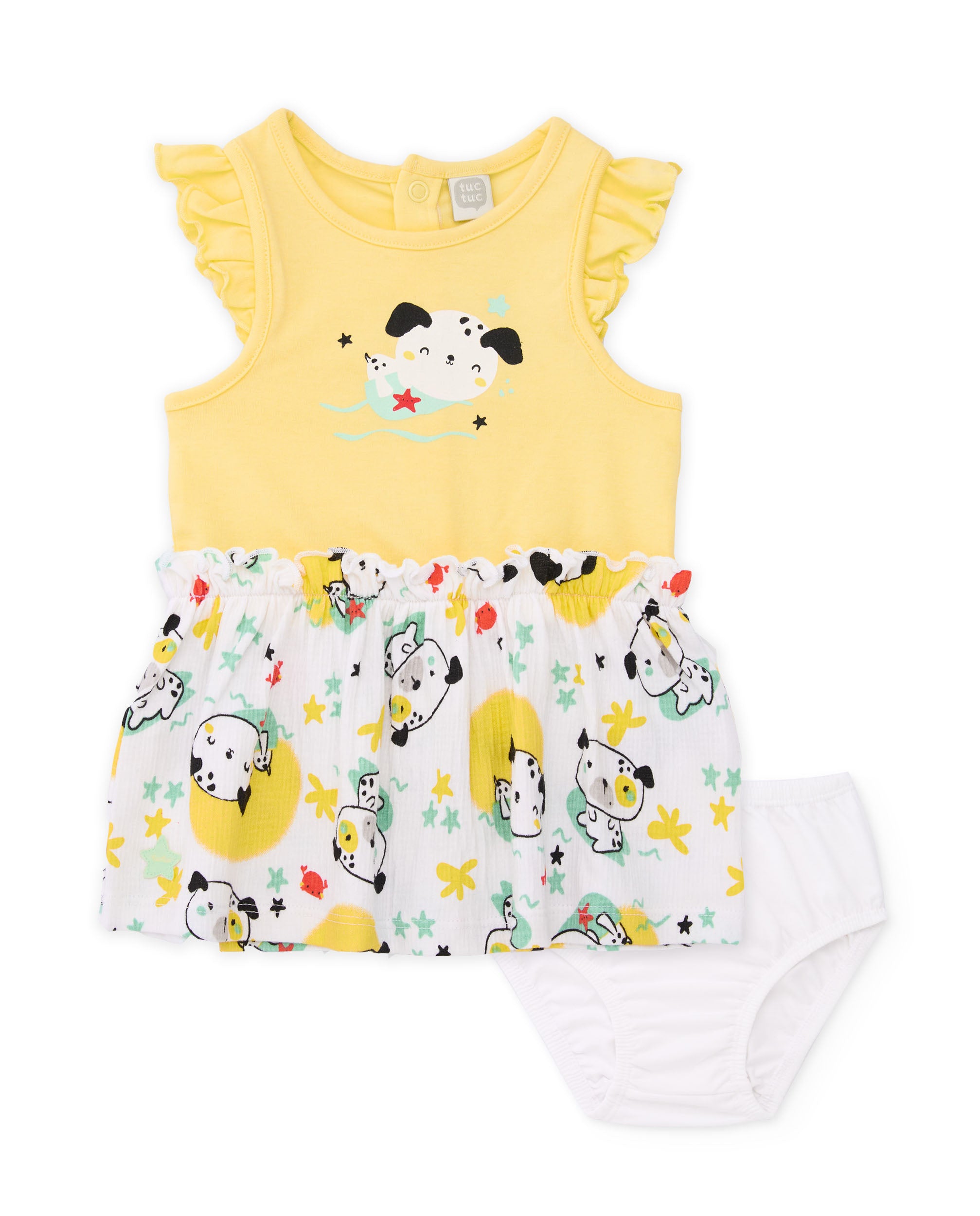 Vestido de recién nacido de punto y volantes en hombros
