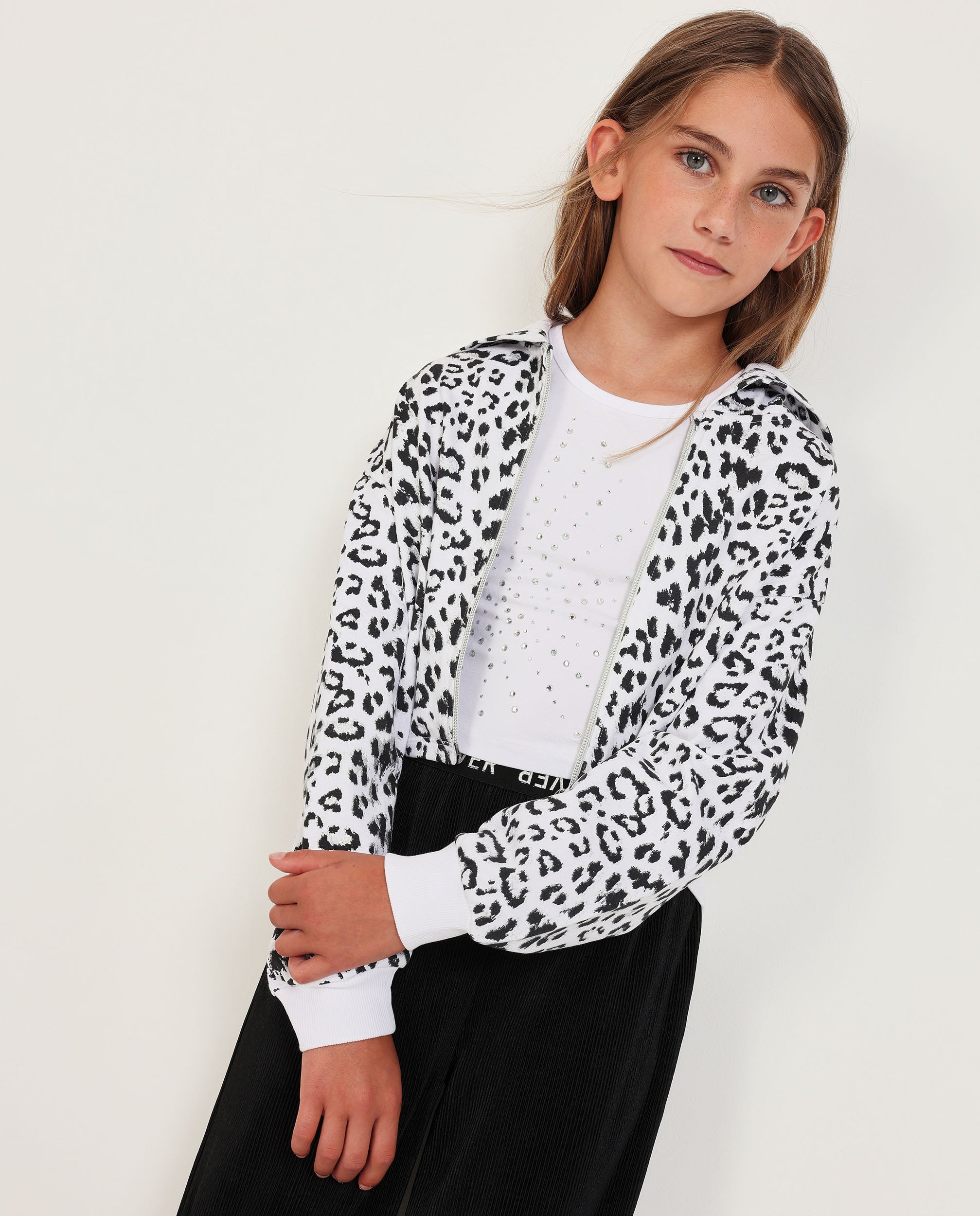 Sudadera de niña de punto con diseño animal print