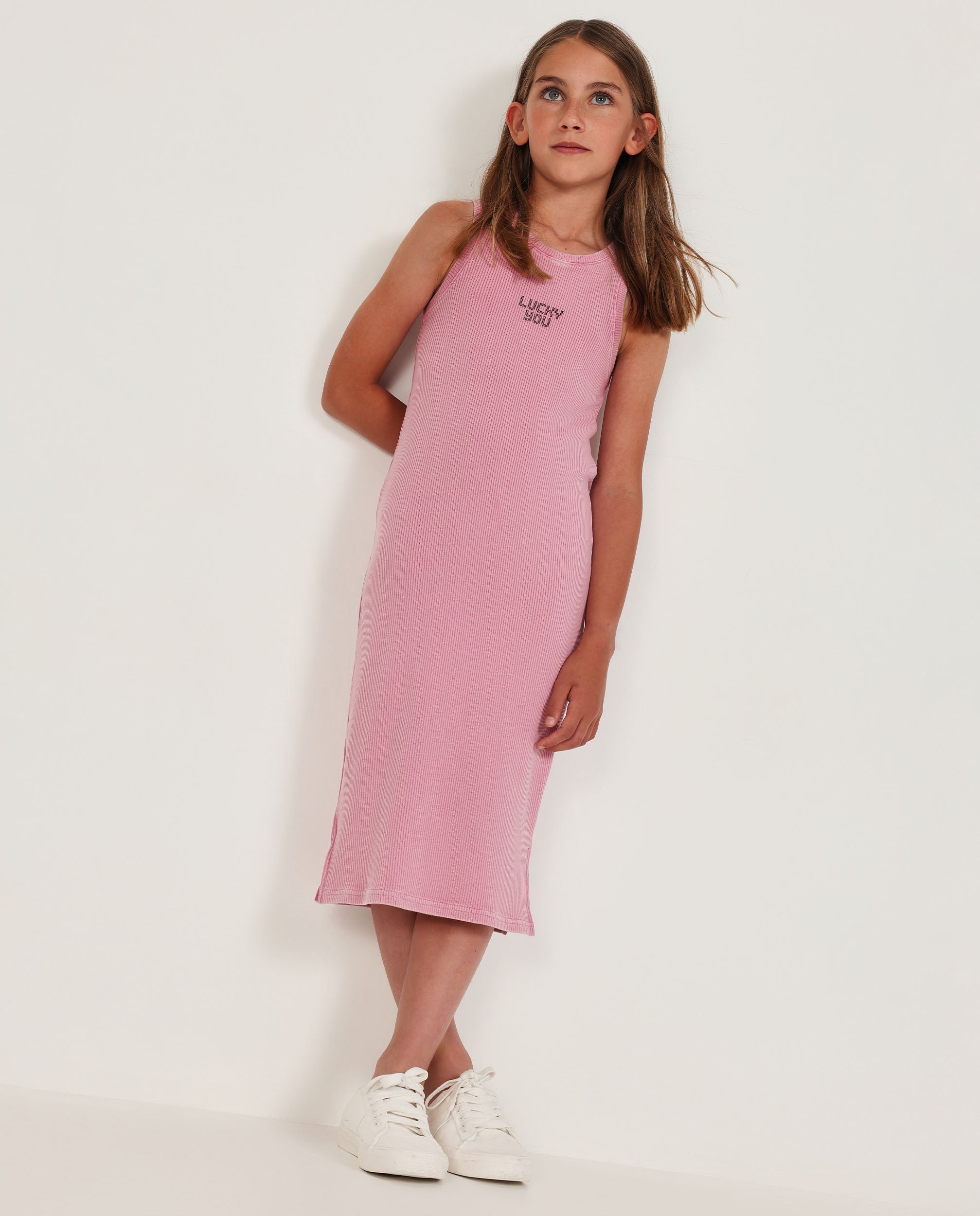 Vestido de niña de punto y tejido canalé elástico