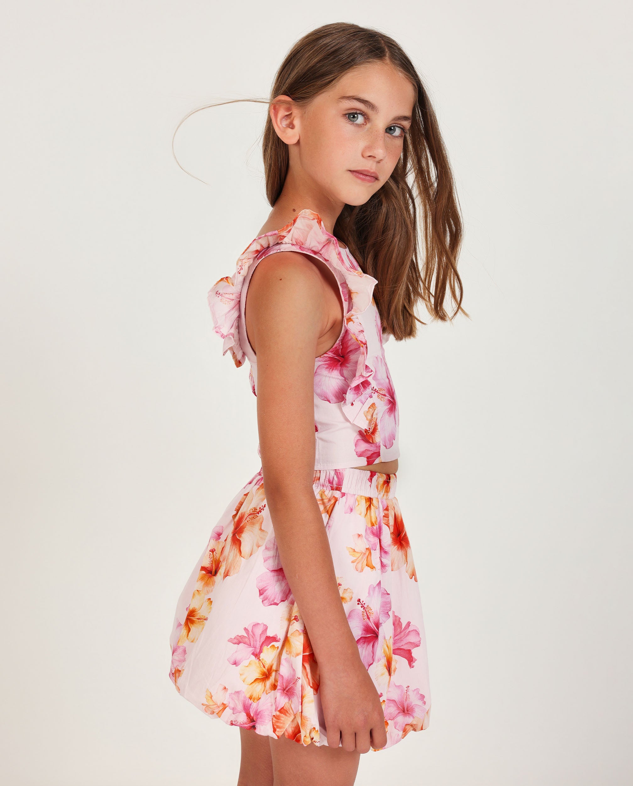 Camisa de niña de plana con volantes laterales