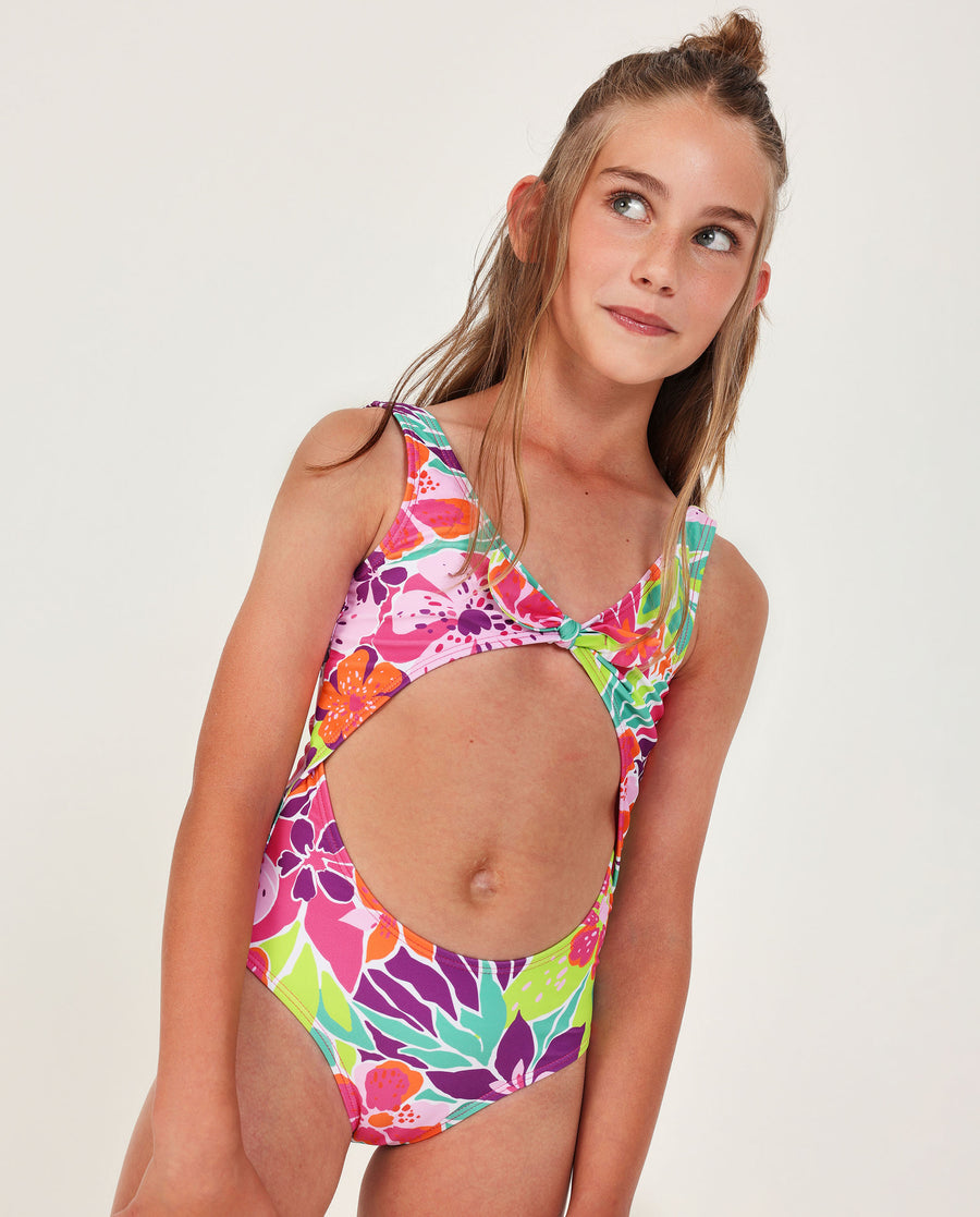 Bañador de niña de punto con nudo decorativo