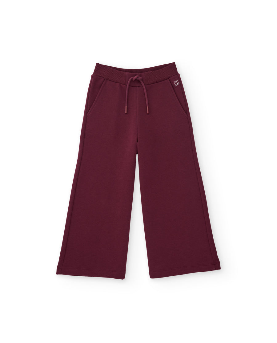 Girls' plush trousers with a wide-leg cut and adjustable drawstring